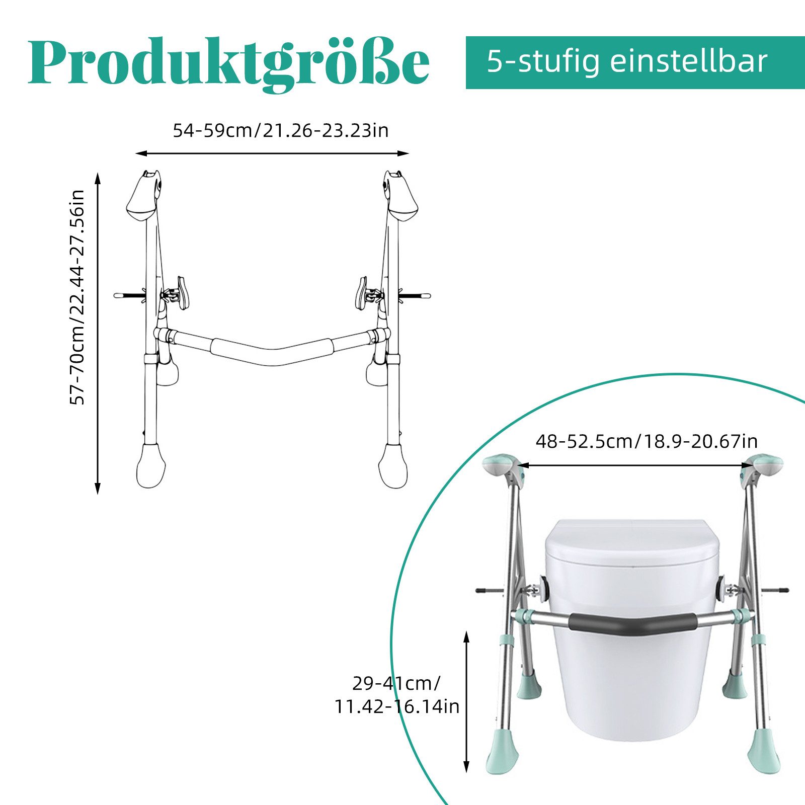 TWSOUL WC-Aufstehhilfe Aufstehhilfe Toilette Breite&Höhenverstellbar Ohne Bohren Haltegriffe, bis160kg, Einfache Installation, für Senioren Schwangere Frauen
