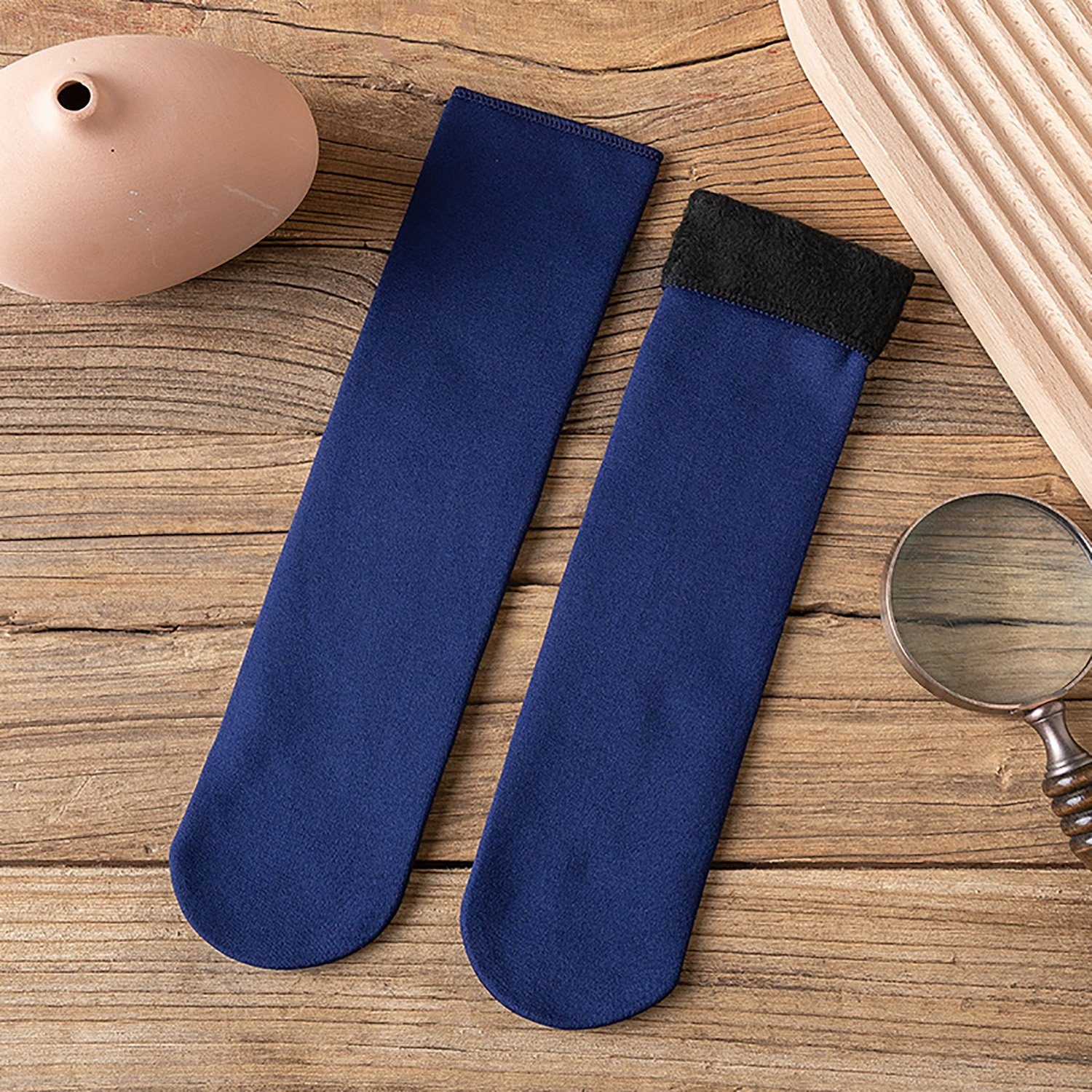 2er Paar Socken Pack) mit Navy Fleecegefütterte (2-Paar, Damen Warme Thermosocken MAGICSHE 2 Wintersocken Blau