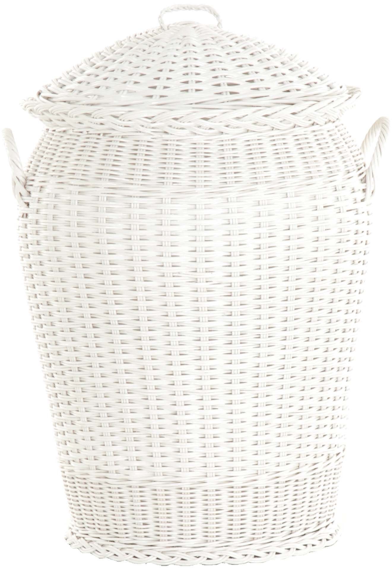 Krines Home Wäschetonne Wäschekorb Wäschetonne Wäschesammler Ø 50 cm aus echtem Rattan, rund mit Deckel und Inlett