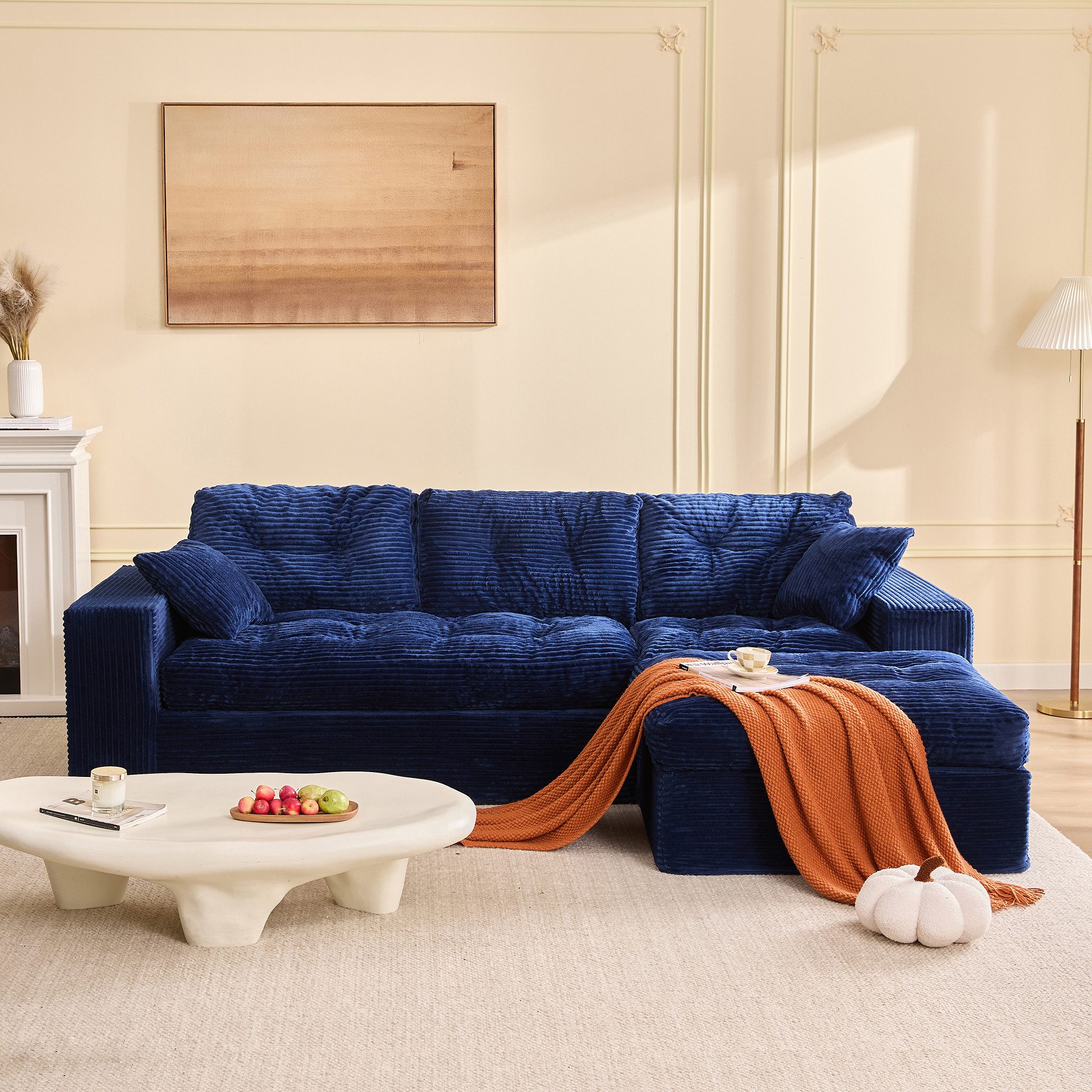 LITBIRD Ecksofa 3-Sitzer Sofa mit Marshmallow-Softpolster & Modulares Recamiere Sofa, 1 Teile, Cordstoff Schlafsofa & Relaxsofa, Wohnzimmer Sofa