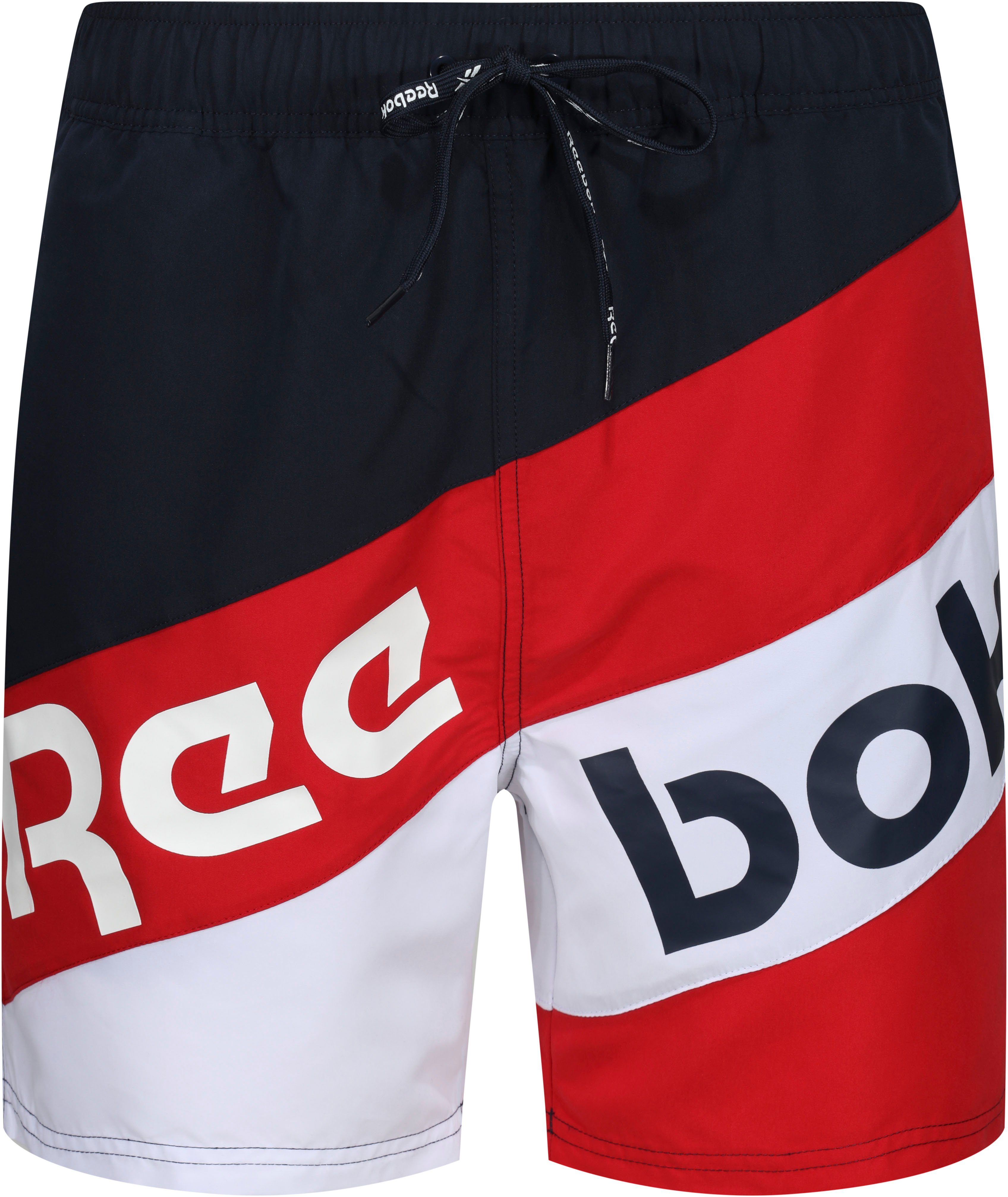 Reebok Badeshorts Ryan (1-St) asymmetrisch gestreift, geteilter Logoschriftzug