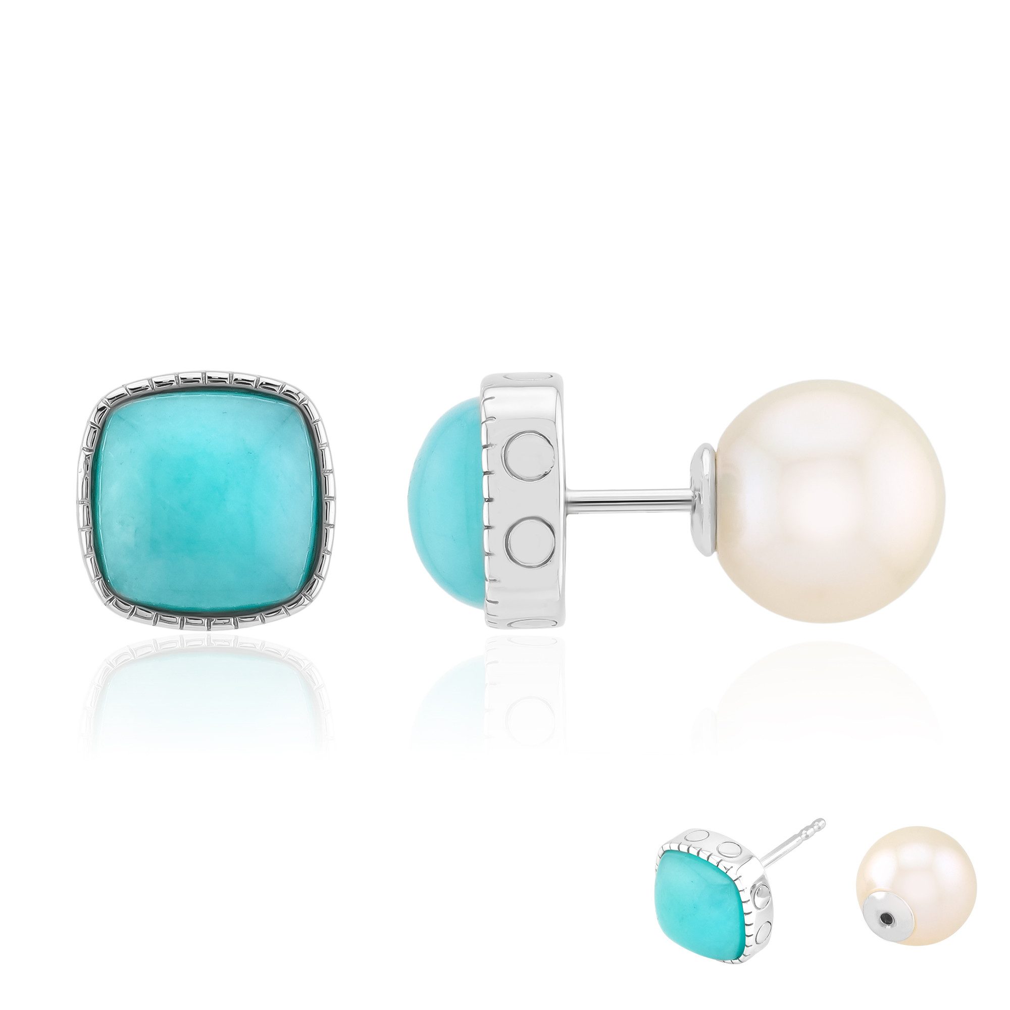 Cavill Perlenohrringe Amazonit & Perle Rhodium Silber Ohrringe (2-tlg)