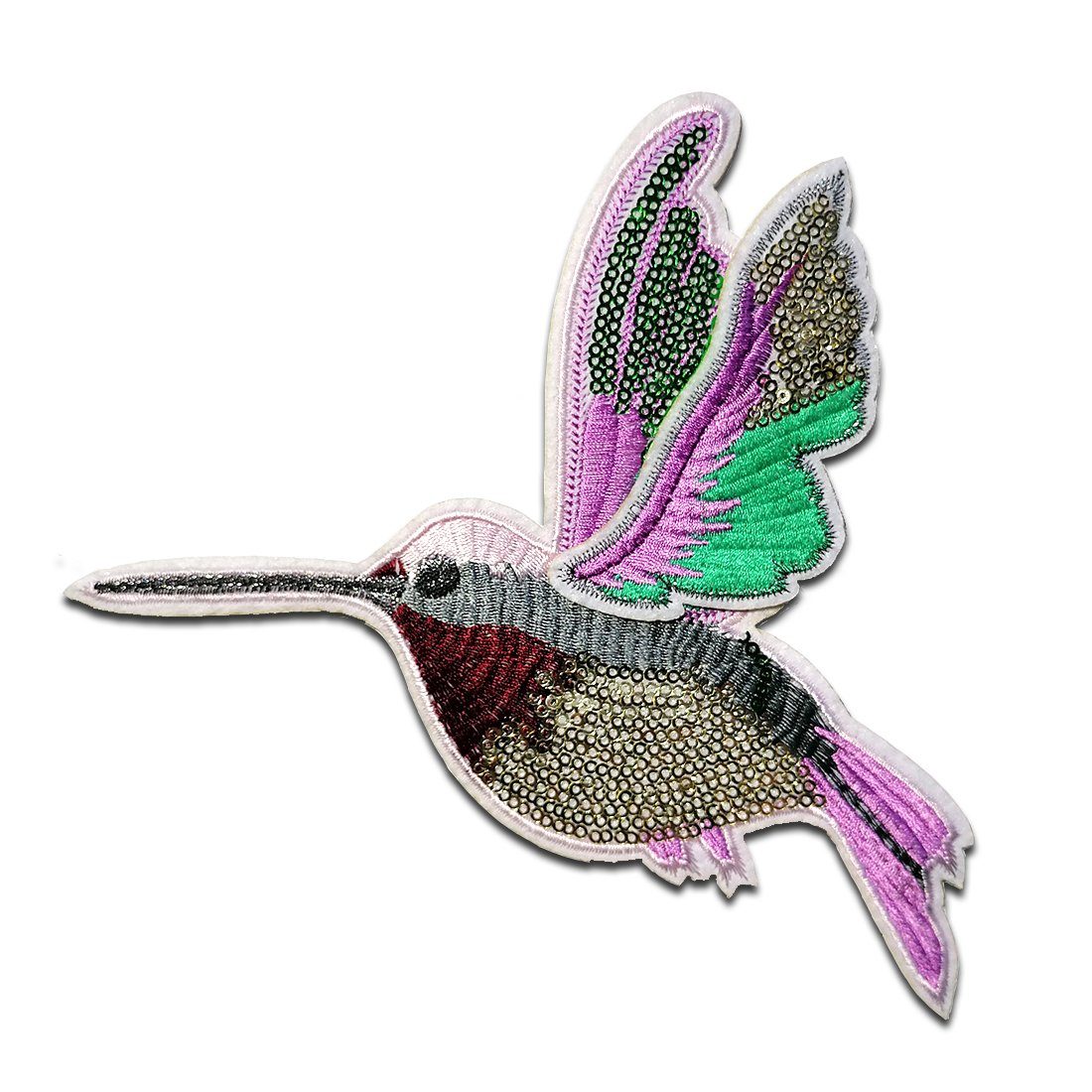 Catch the Patch Aufnäher Bügelbild, Aufbügler, Applikationen, Patches, Flicken, zum aufbügeln, Kunststoff, Vogel Kolibri mit Pailletten - Größe: 18,8 x 14,7 cm