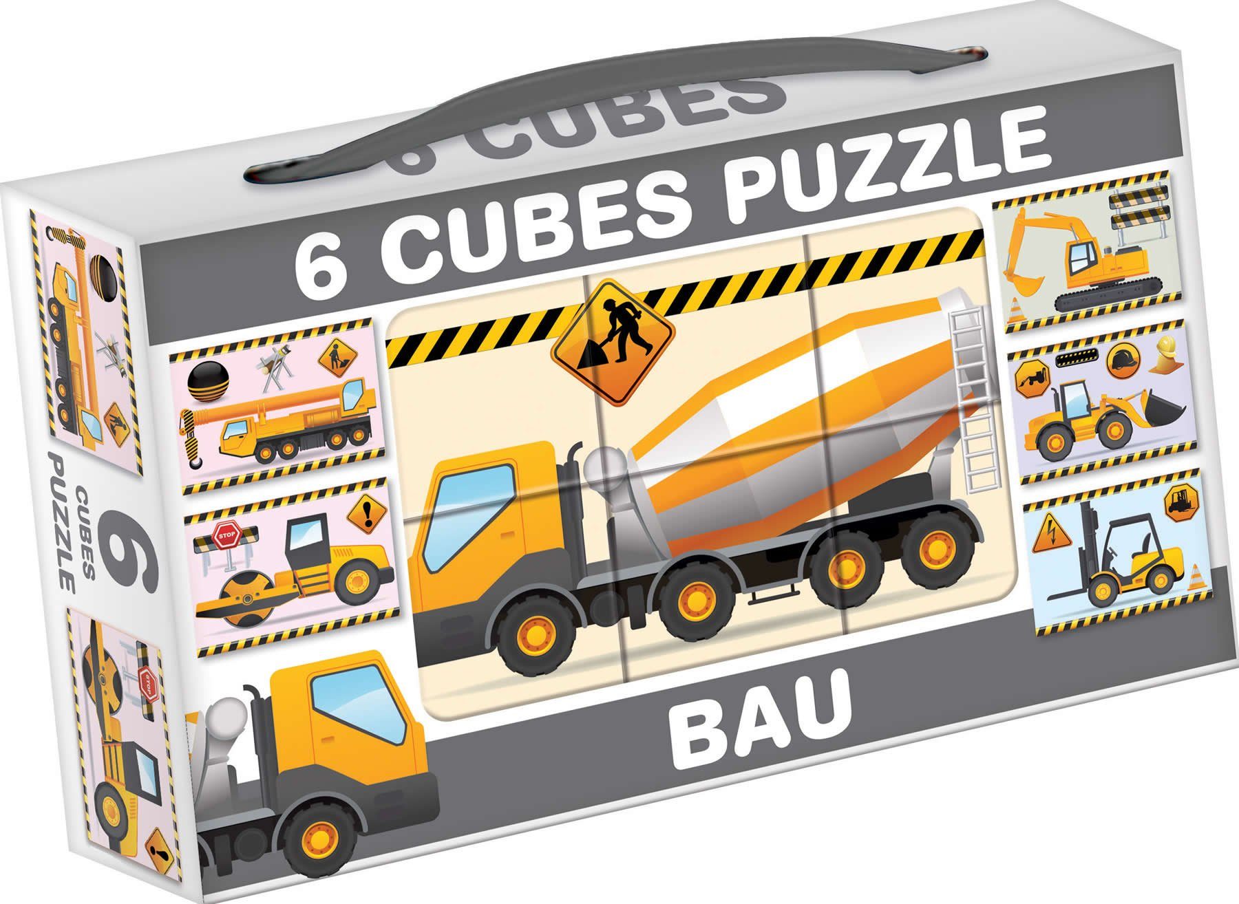 Dohany Würfelpuzzle Bilderwürfel 6-tlg. Kinderpuzzle Baufahrzeuge LKW, Puzzleteile