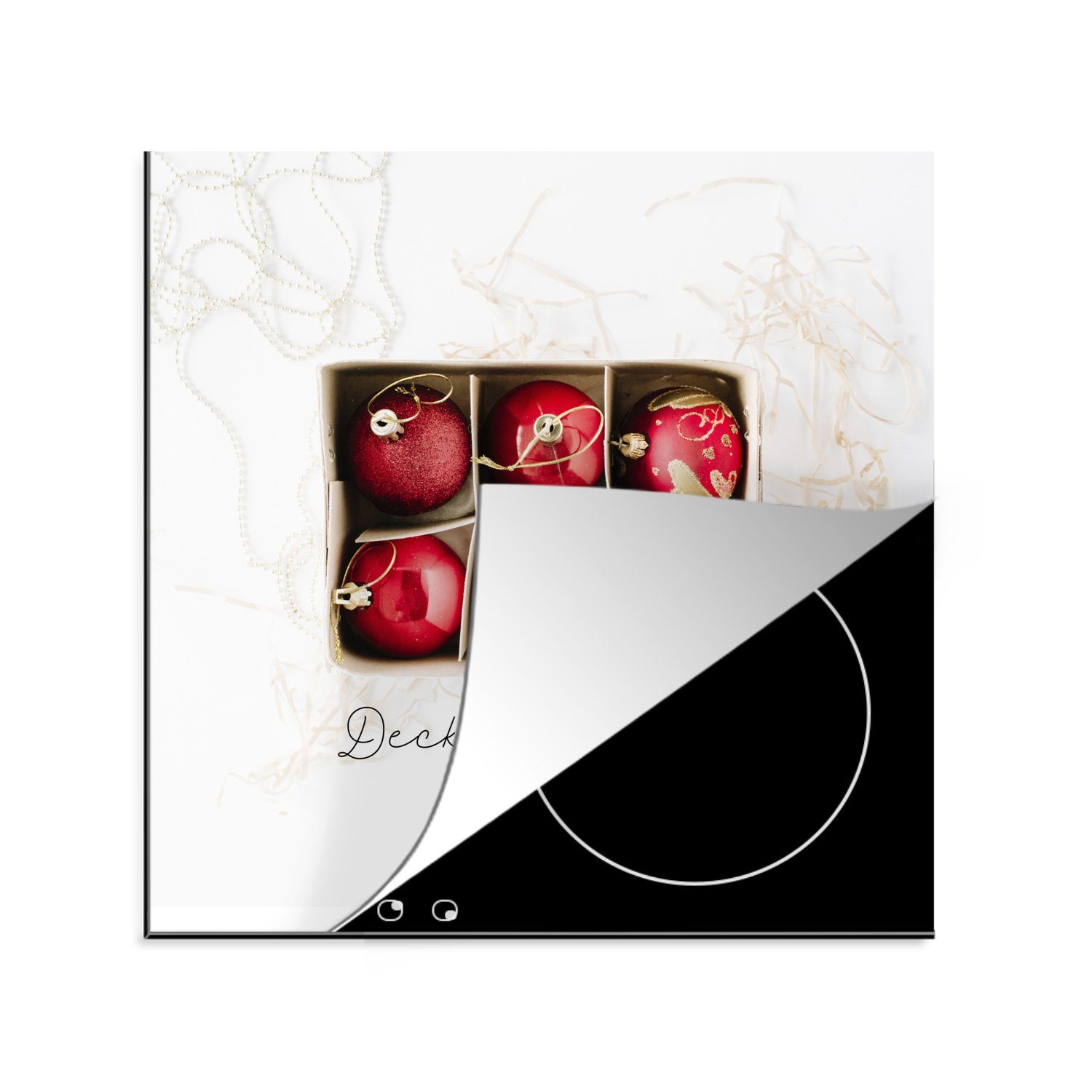 MuchoWow Herdblende-/Abdeckplatte Weihnachten - Rot - Gold, Vinyl, (1 tlg), 78x78 cm, Ceranfeldabdeckung, Arbeitsplatte für küche