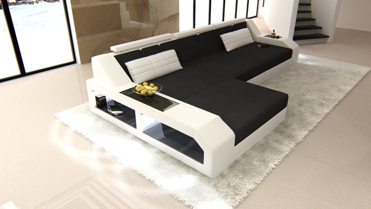 wahlweise Arezzo Sofa Sofa Ecksofa C33 LED, Schwarz-Weiss Stoff Couch mit Dreams mit Stoffsofa, als Schlafsofa, Designersofa Couch Form L Bettfunktion