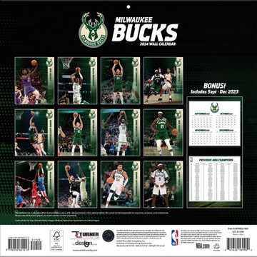Turner Licensing Wandkalender Milwaukee Bucks - NBA - Wandkalender 2024, 12- Monats- Format, Januar - Dezember 2024