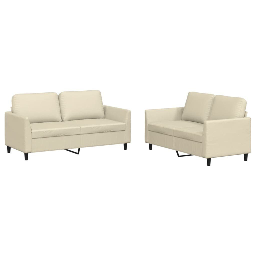 vidaXL Sofa 2-tlg. Sofagarnitur mit Kunstleder Kissen Creme