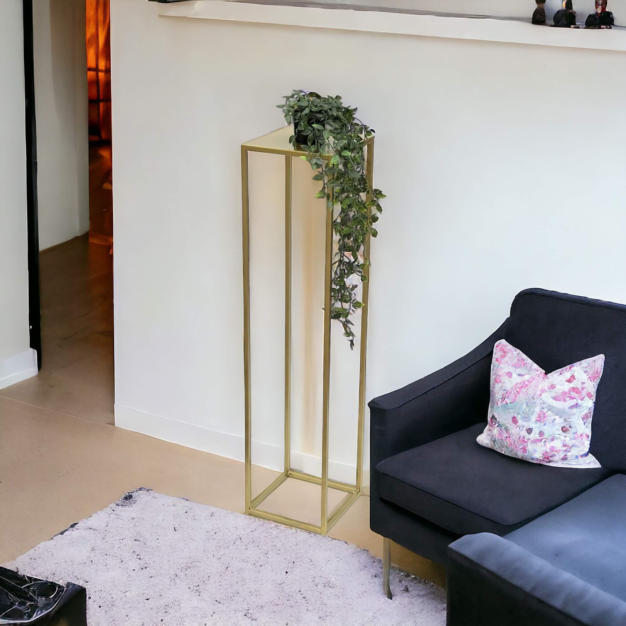 DanDiBo Blumenhocker Metall Gold Eckig 100 cm Blumenständer Beistelltisch