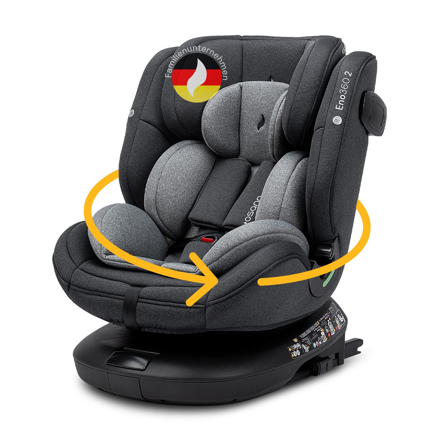 Osann Autokindersitz Eno360 2, Reboarder 360 Grad drehbar, Kindersitz ab 1 Jahr mit Isofix, ab: Geburt, bis: 12 Jahre, ab: 40 cm, bis: 150 cm, erleichtertes Anschnallen mit Magneten, extra Seitenaufprallschutz
