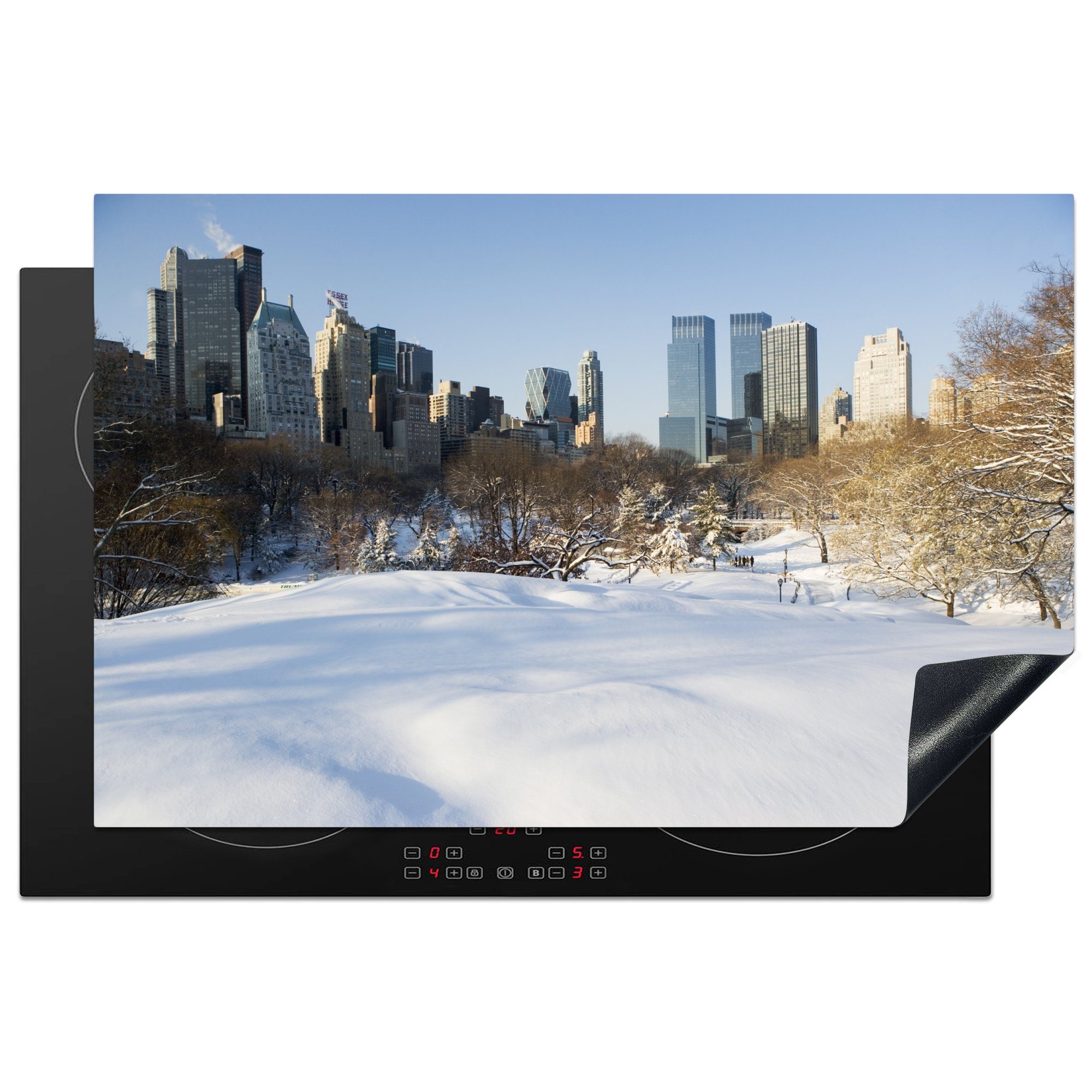 MuchoWow Herdblende-/Abdeckplatte New York - Central Park - Schnee - Winter, Vinyl, (1 tlg), 81x52 cm, Induktionskochfeld Schutz für die küche, Ceranfeldabdeckung