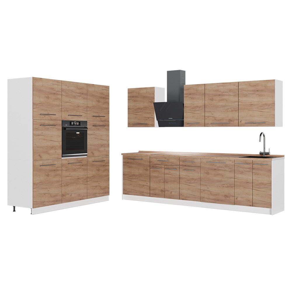 Vicco Küchenzeile Fame-Line, Goldkraft Eiche/Weiß, 460 cm Arbeitsplatte Goldkraft Eiche