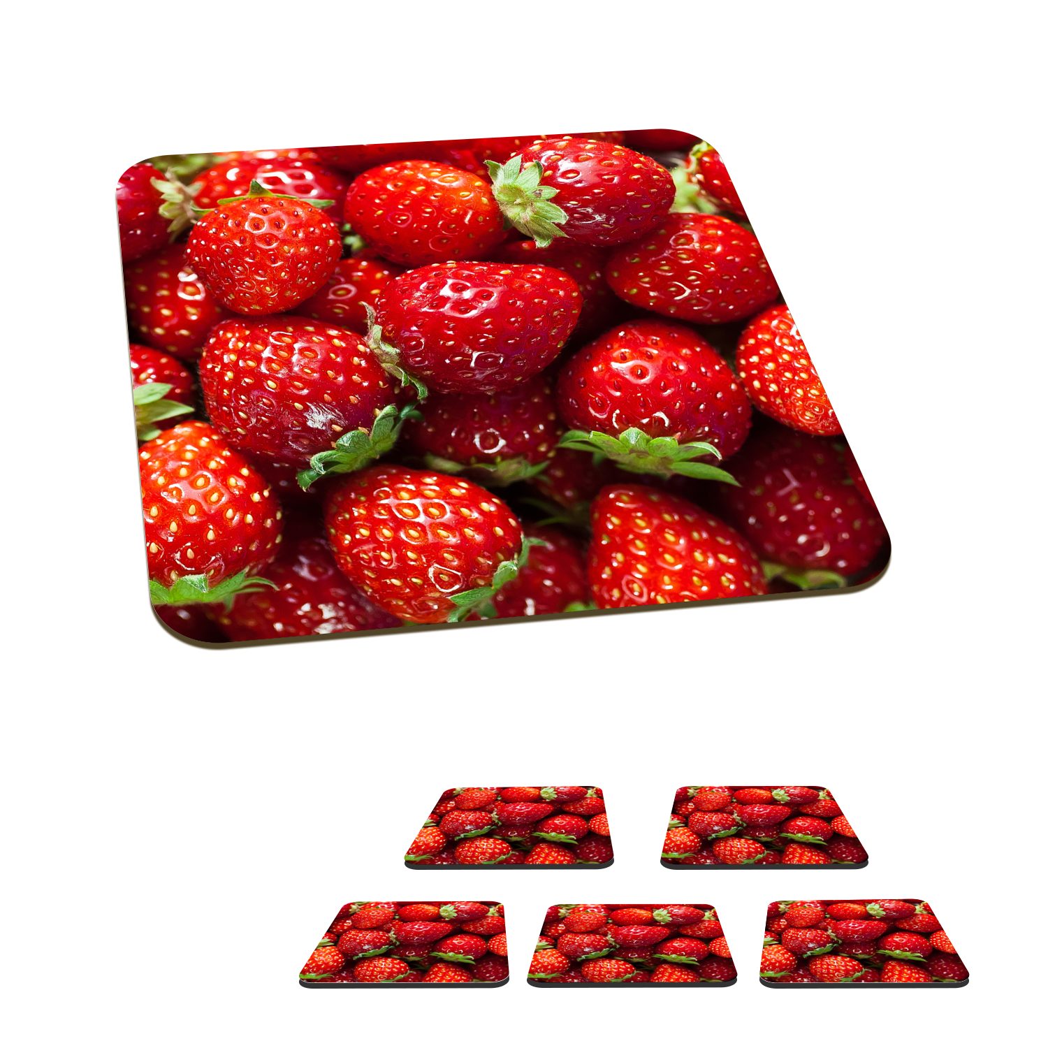 MuchoWow Glasuntersetzer Erdbeere - Obst Glasuntersetzer, Korkuntersetzer, Gläser, Tasse für Saatgut, Untersetzer, - Zubehör 6-tlg., Tischuntersetzer