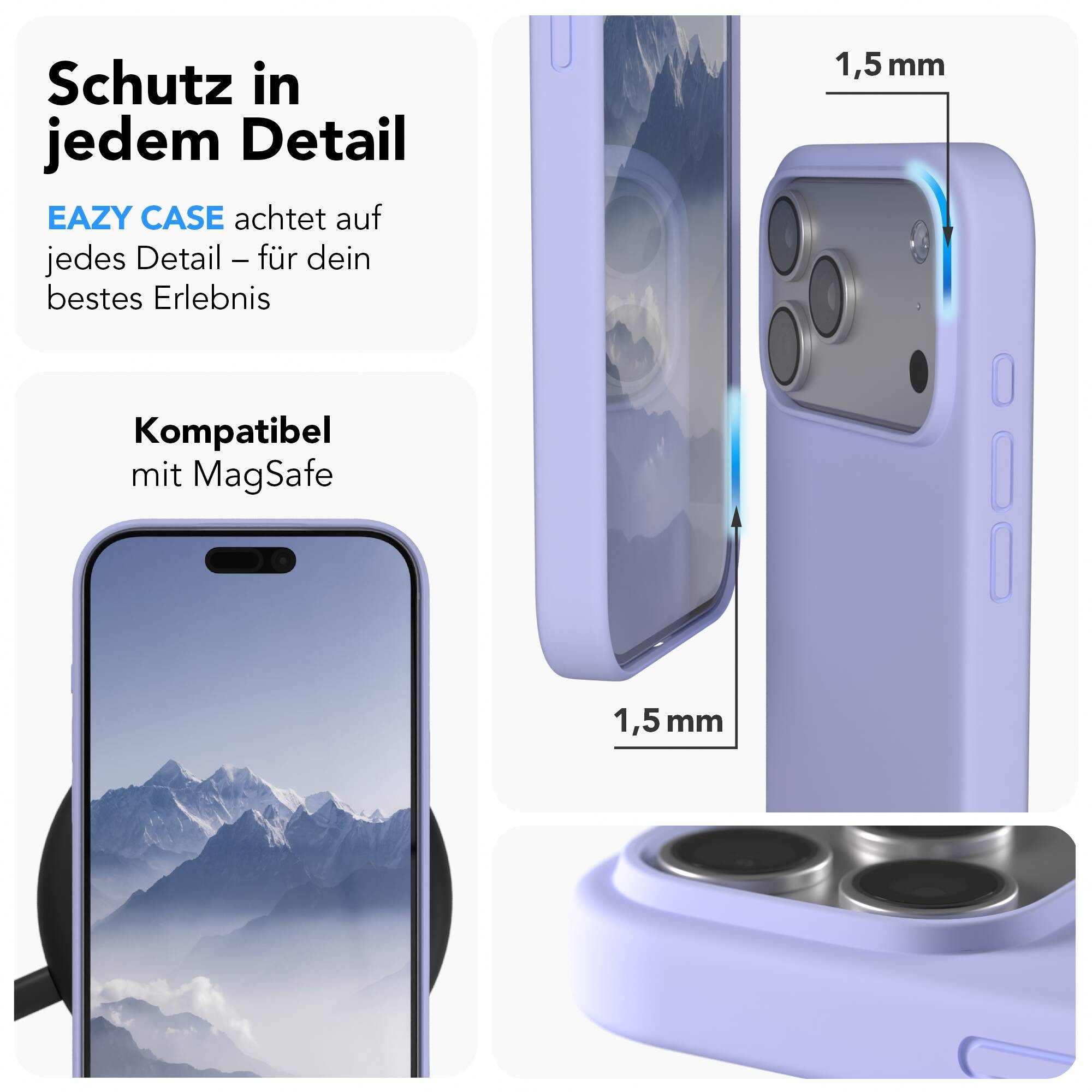 EAZY CASE Handyhülle für Apple iPhone 17 Pro Max Hülle Silikon 6,9 Zoll, Handytasche aus Silikon Slimcover mit Displayscchutz Violett Lavendel – Bild 3 von 5
