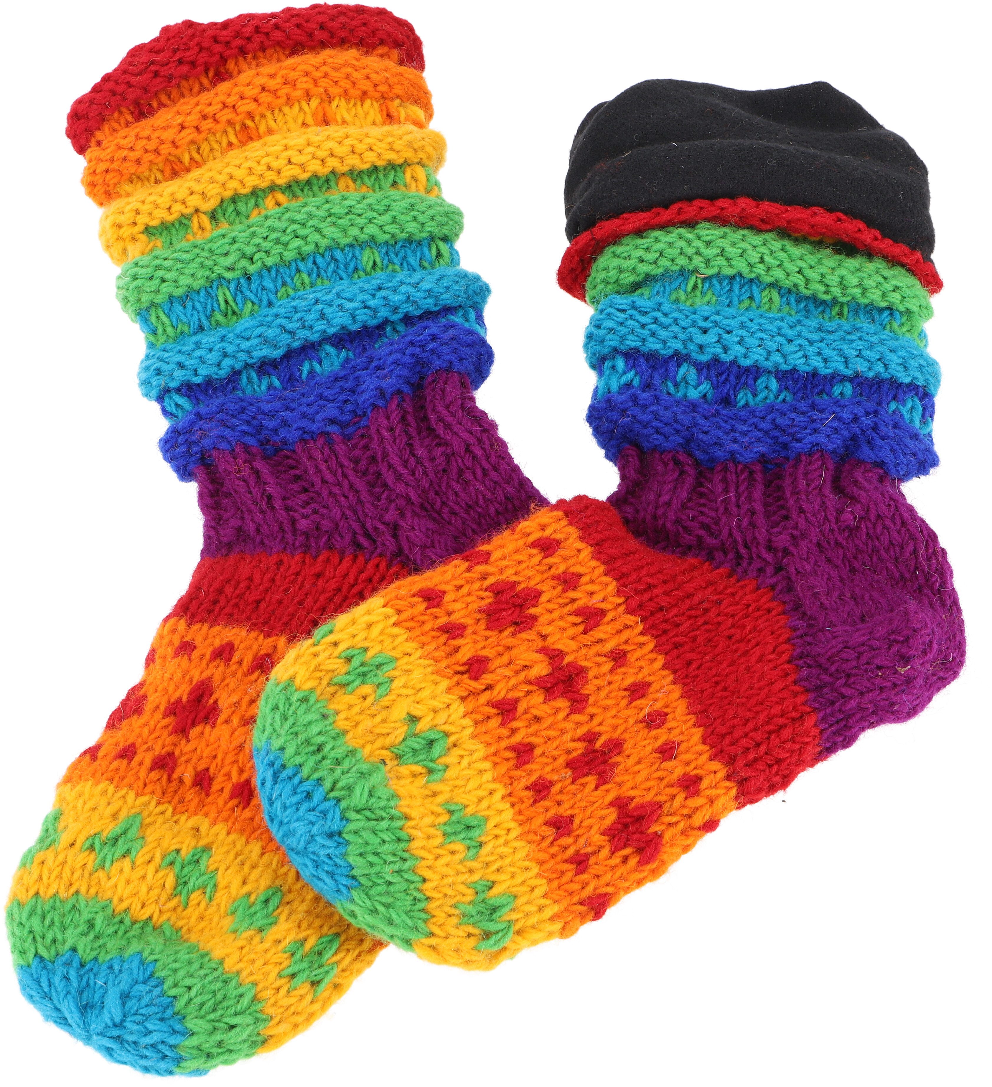 Guru-Shop Haussocken Handgestrickte gefütterte Schafwollsocken,..