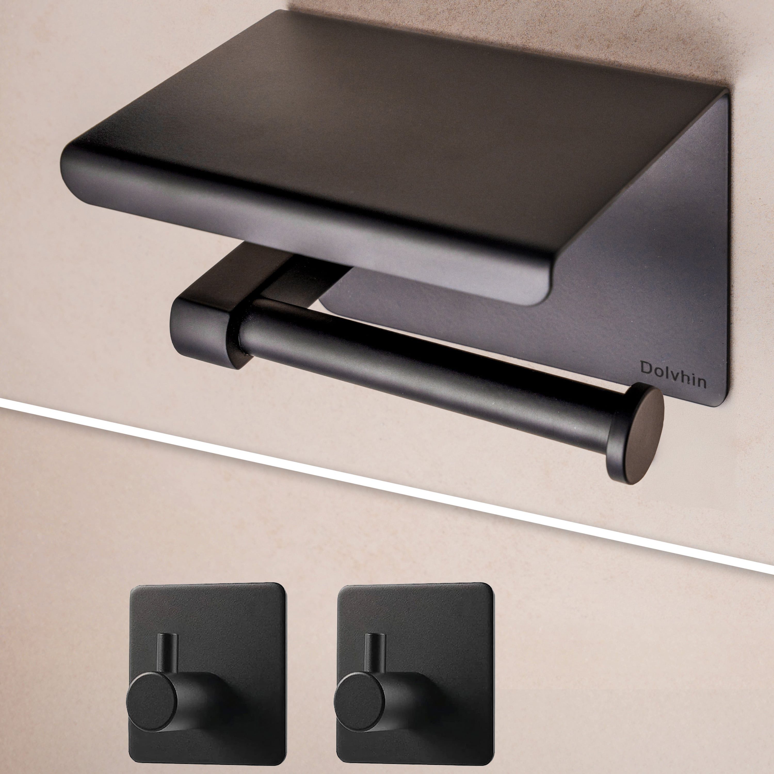 Dolvhin Toilettenpapierhalter ohne Bohren, Schwarz Matt