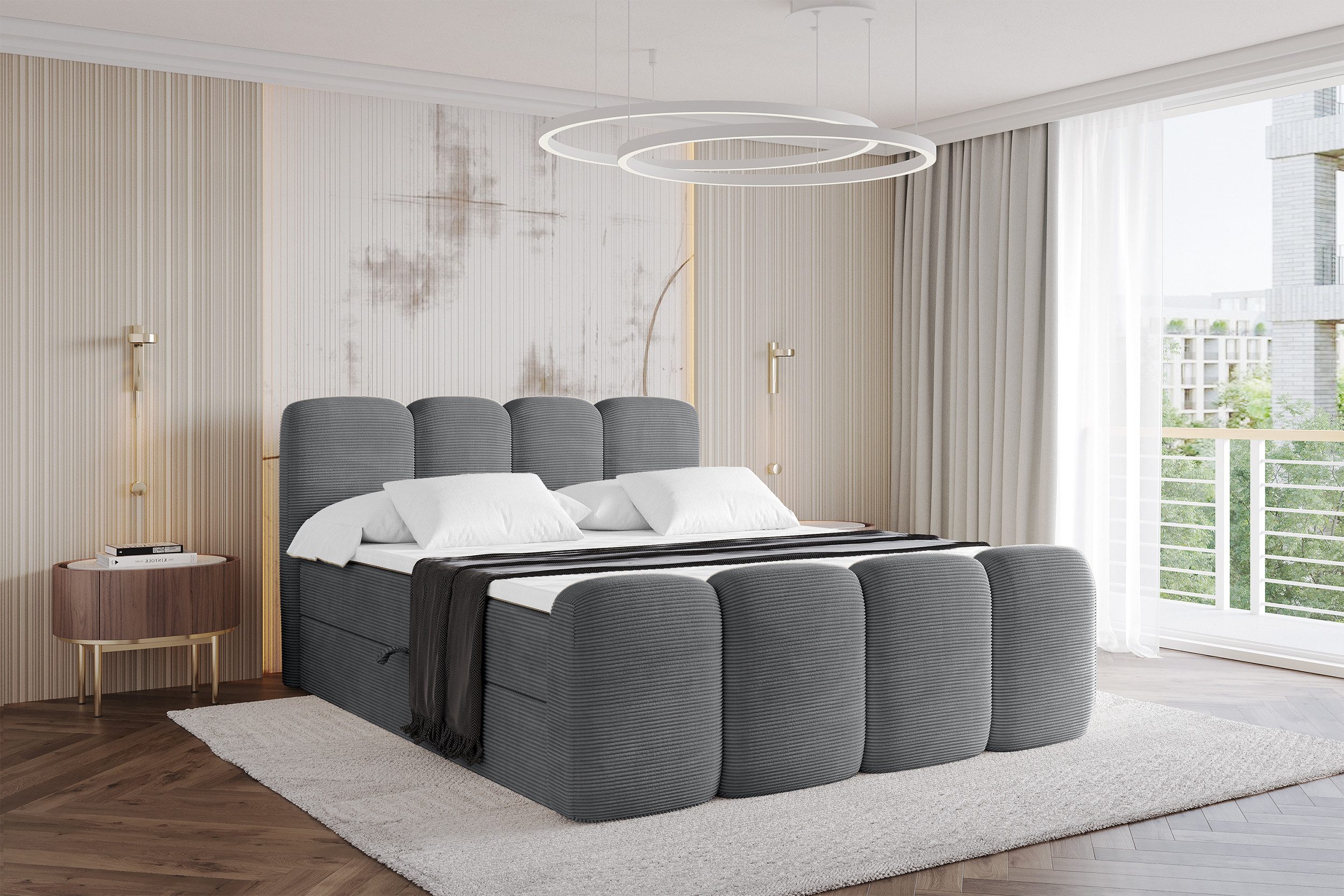 ALTDECOR Boxbett NINA-Z (Multipocket-Matratze H4, H3 Matratze Bonellfederung, Topper, Kopfteil), Doppelbett mit Fußteil