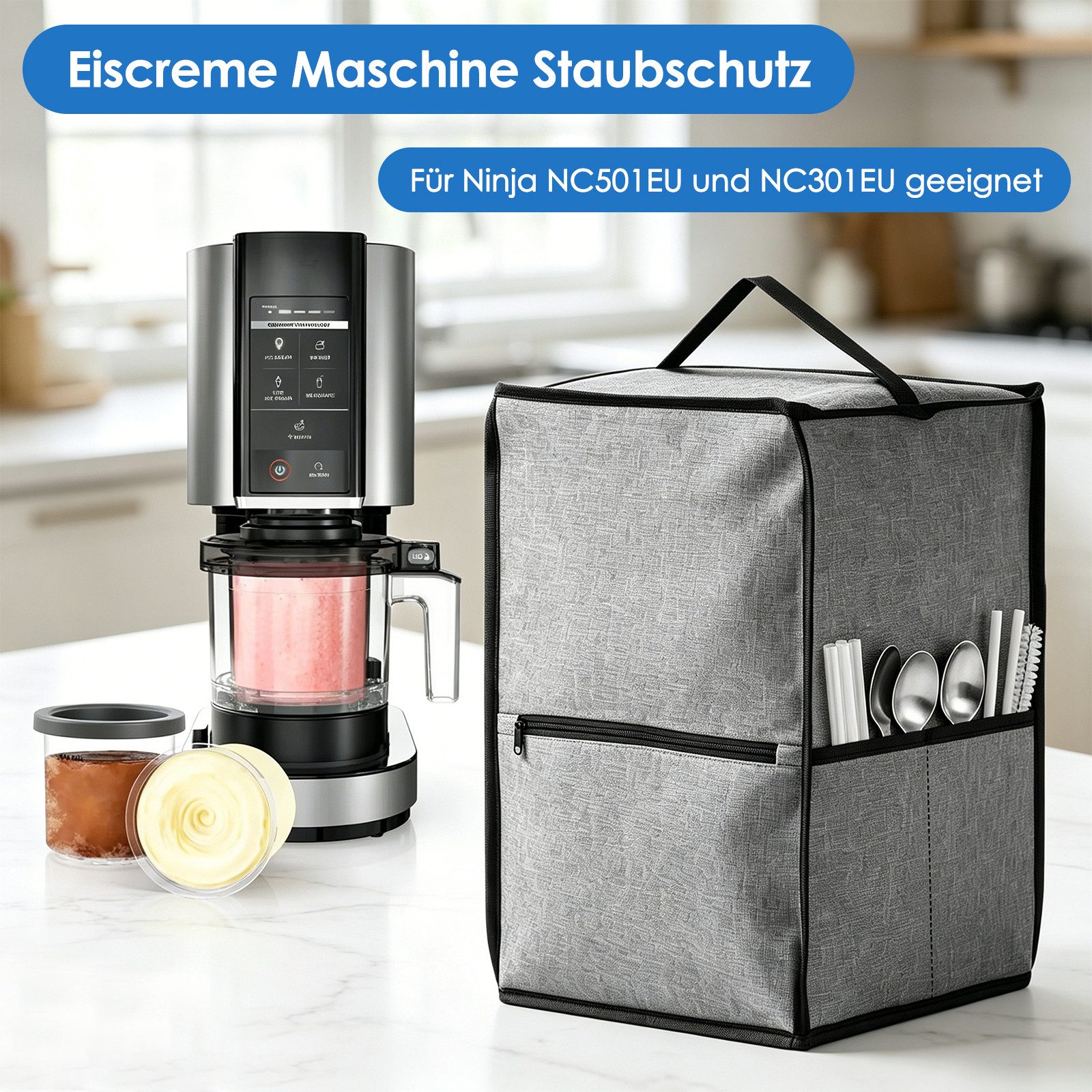 BlingBin Abdeckhaube Eismaschinen-Abdeckung für Ninja Creami Deluxe NC501EU, NC301EU, staub- und wasserdichte Abdeckhaube als Eismaschinen-Zubehör – Bild 5 von 5
