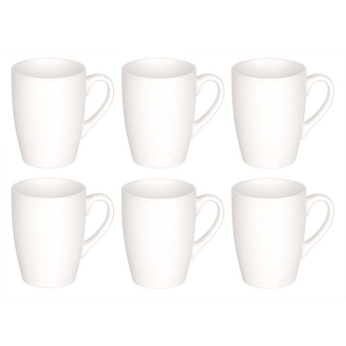 BigDean Tasse 6 Kaffeebecher Henkel 340ml matt-weiß Porzellan Kaffeetassen Porzellan