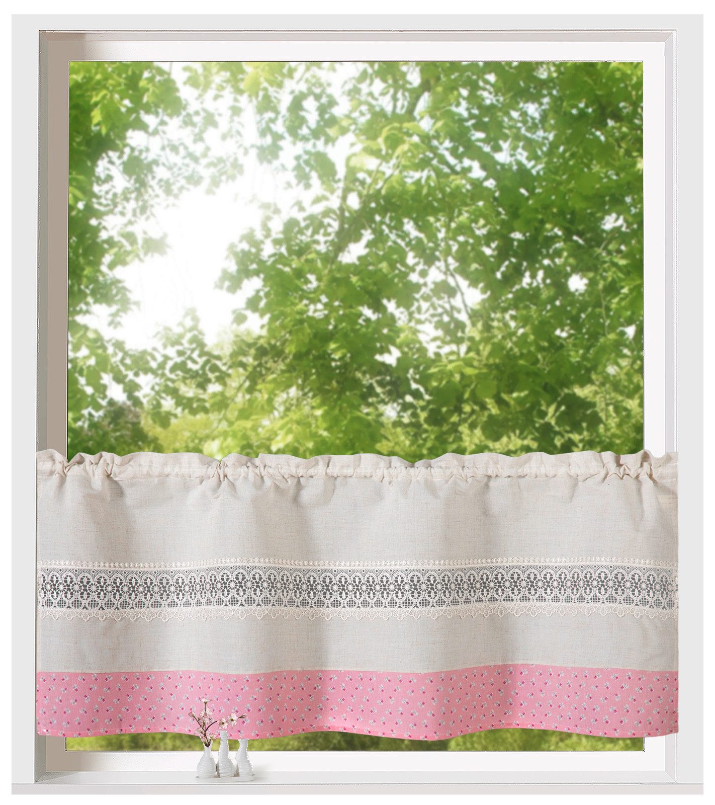 heimtexland Scheibengardine Bistrogardine Fensterdeko Rosen Leinen Optik (1 günstig online kaufen