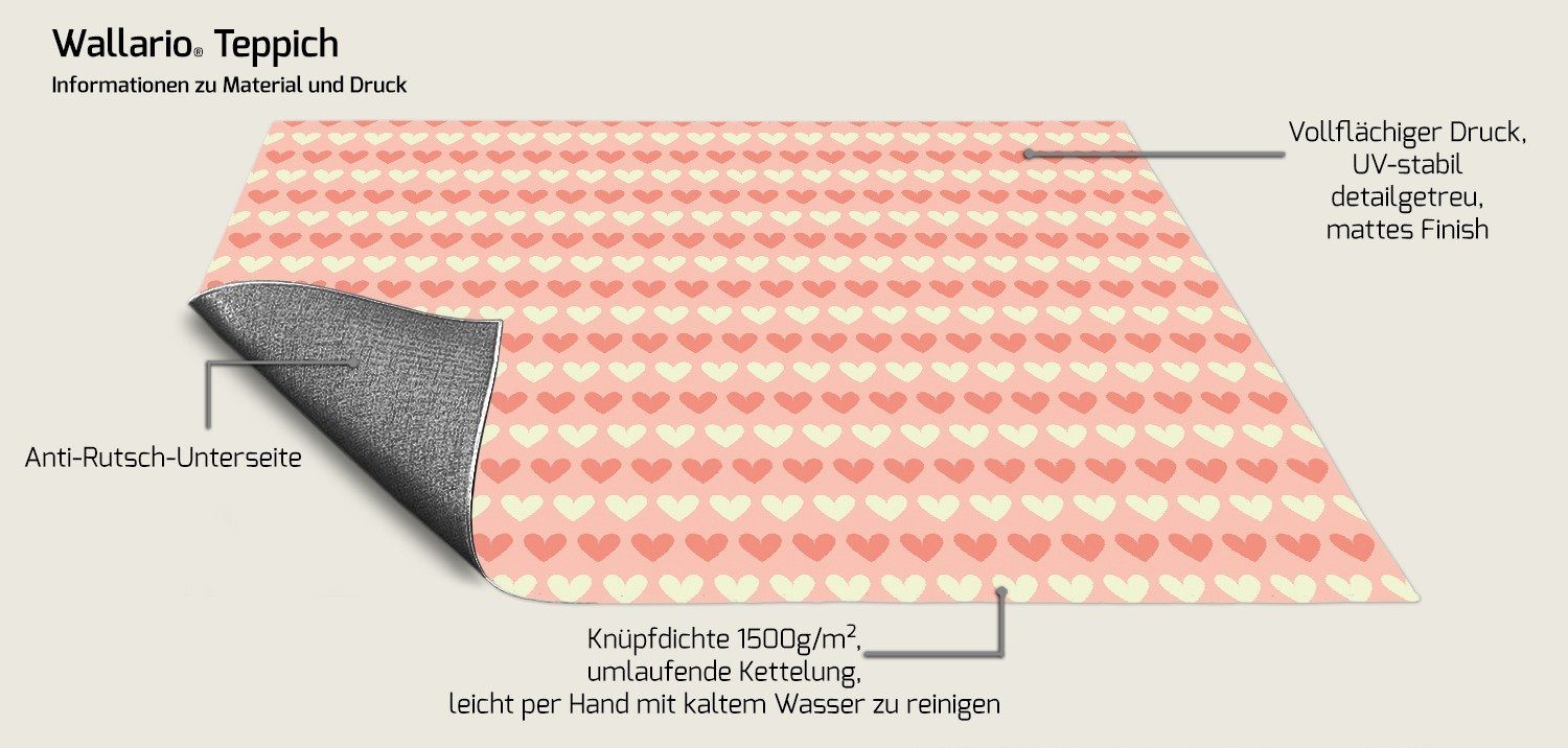 Wallario Teppich Muster Herzen in beige und rot, rechteckig, rutschfest