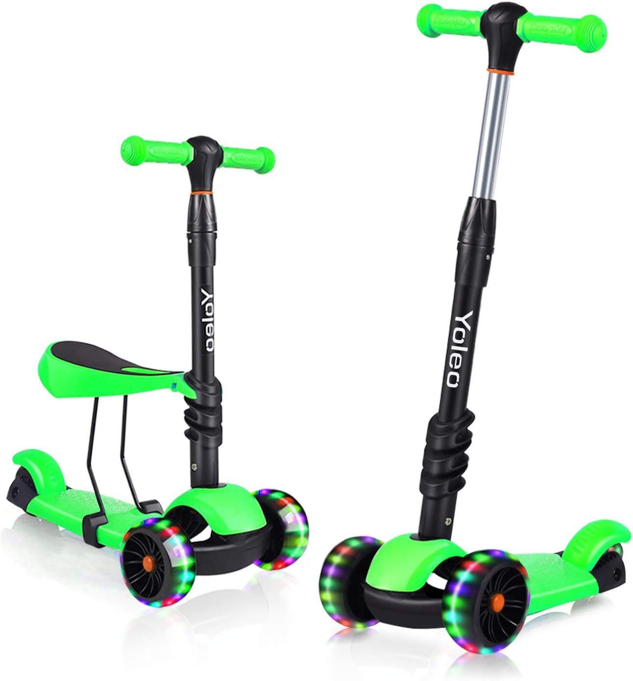BremToy Scooter 3 in 1 Kinder Roller Scooter mit Sitz LED Räder ab 2 Jahre
