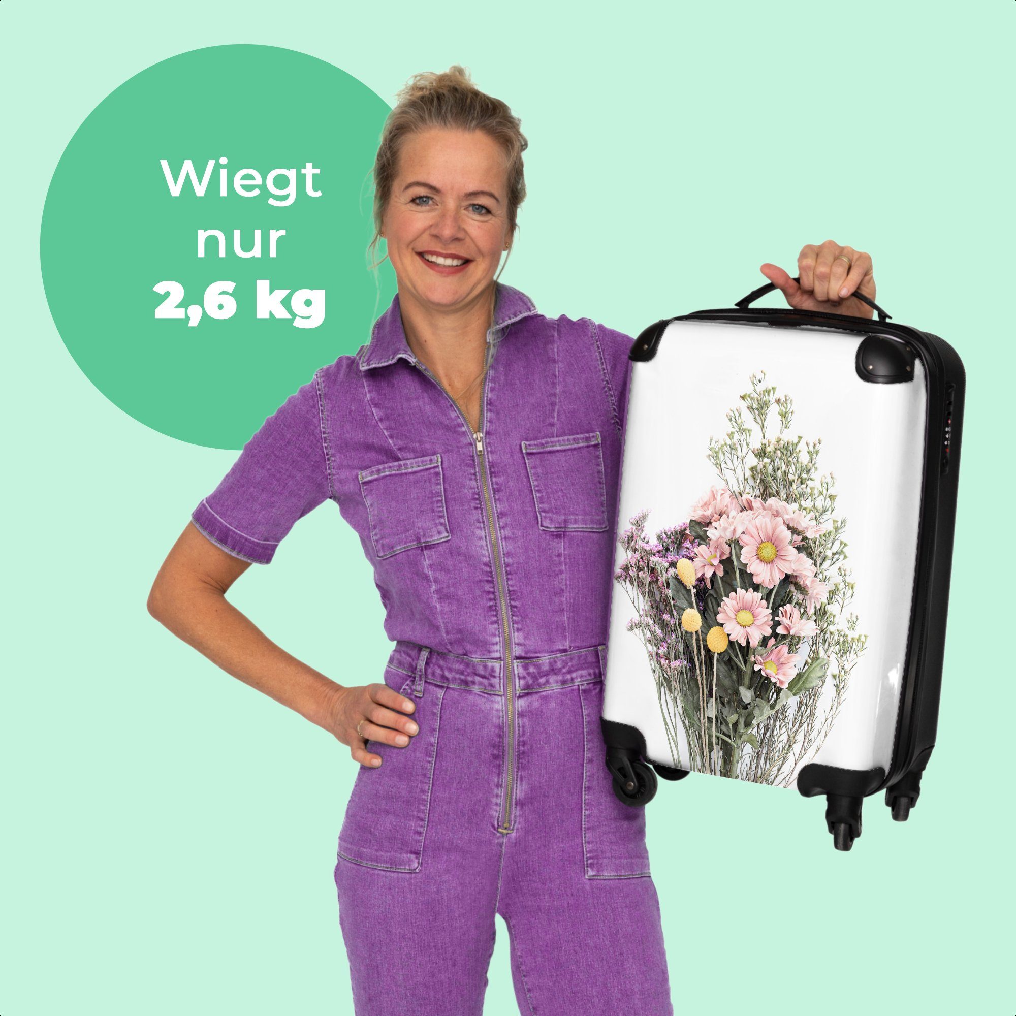 - 4 Frühling, mit Handgepäck - - Rollkoffer Blumen Cabin Natur 4 Trolley Reisekoffer Pflanzen Handgepäckkoffer - 55x35x20cm Kleine Rollen NoBoringSuitcases.com© Strauß Rollen, -