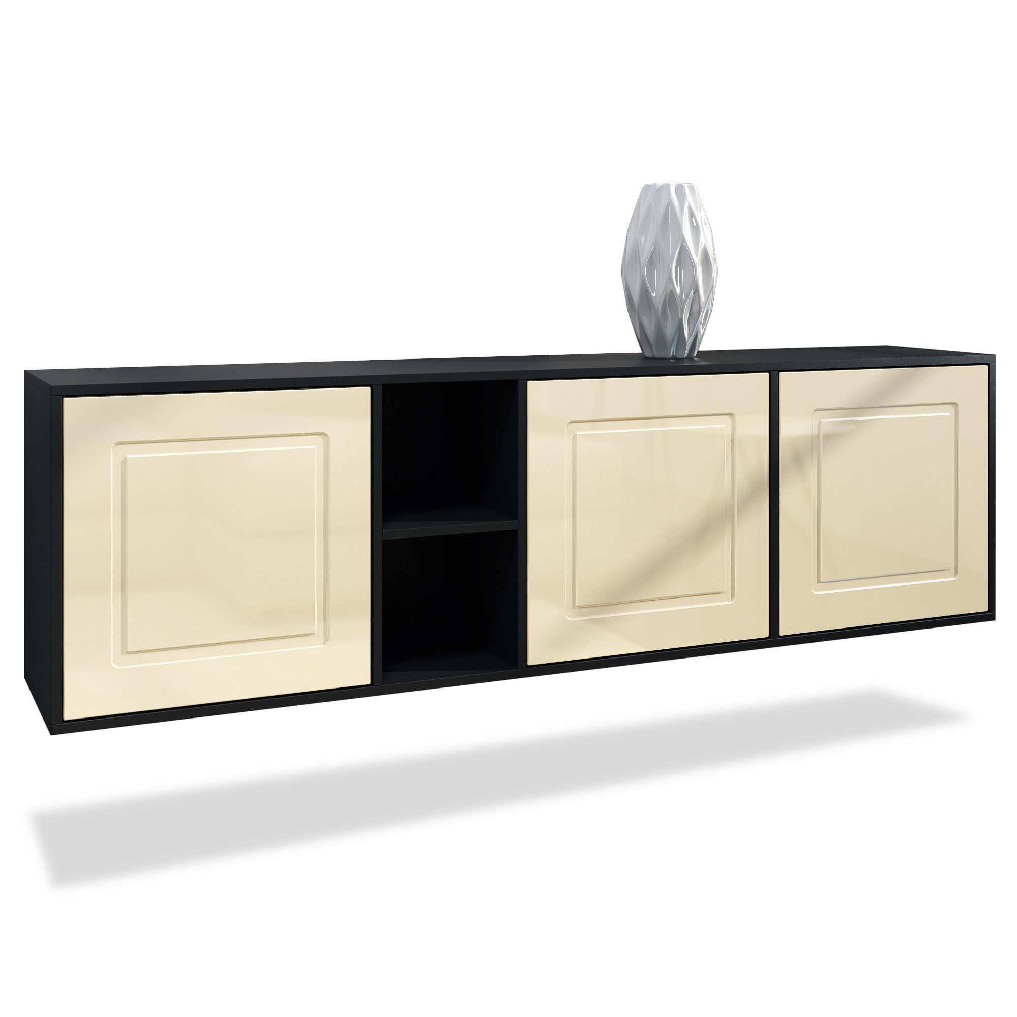 Möbelhandel Klipenstein Sideboard NOAH, TV Board hängend 182 cm, Landhaus, Korpus Schwarz matt