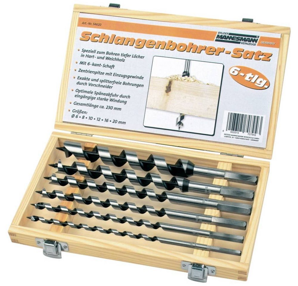 Thumbnail - Brüder Mannesmann Werkzeuge Holzbohrer Holzbohrersatz, 230 mm Länge, in Holzkassette