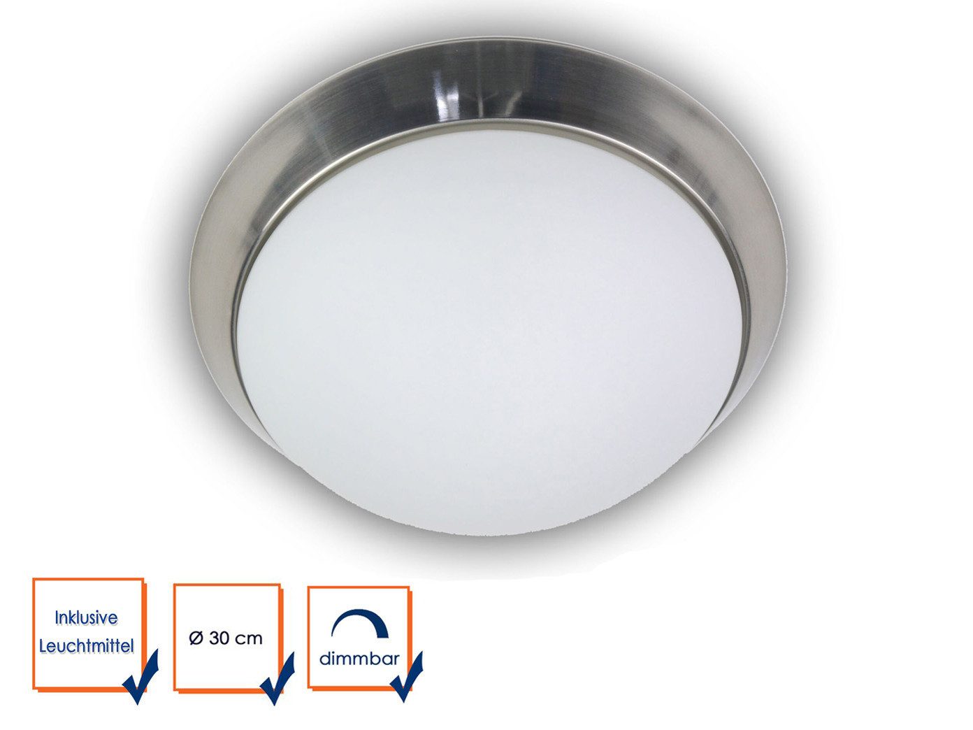 niermann LED Deckenleuchte Schirm Opal-Glas mit Silber, Ø 30cm, dimmbar, LED wechselbar, Warmweiß, Coole Deckenlampe für Wohnzimmer Decke inklusive E27 LED