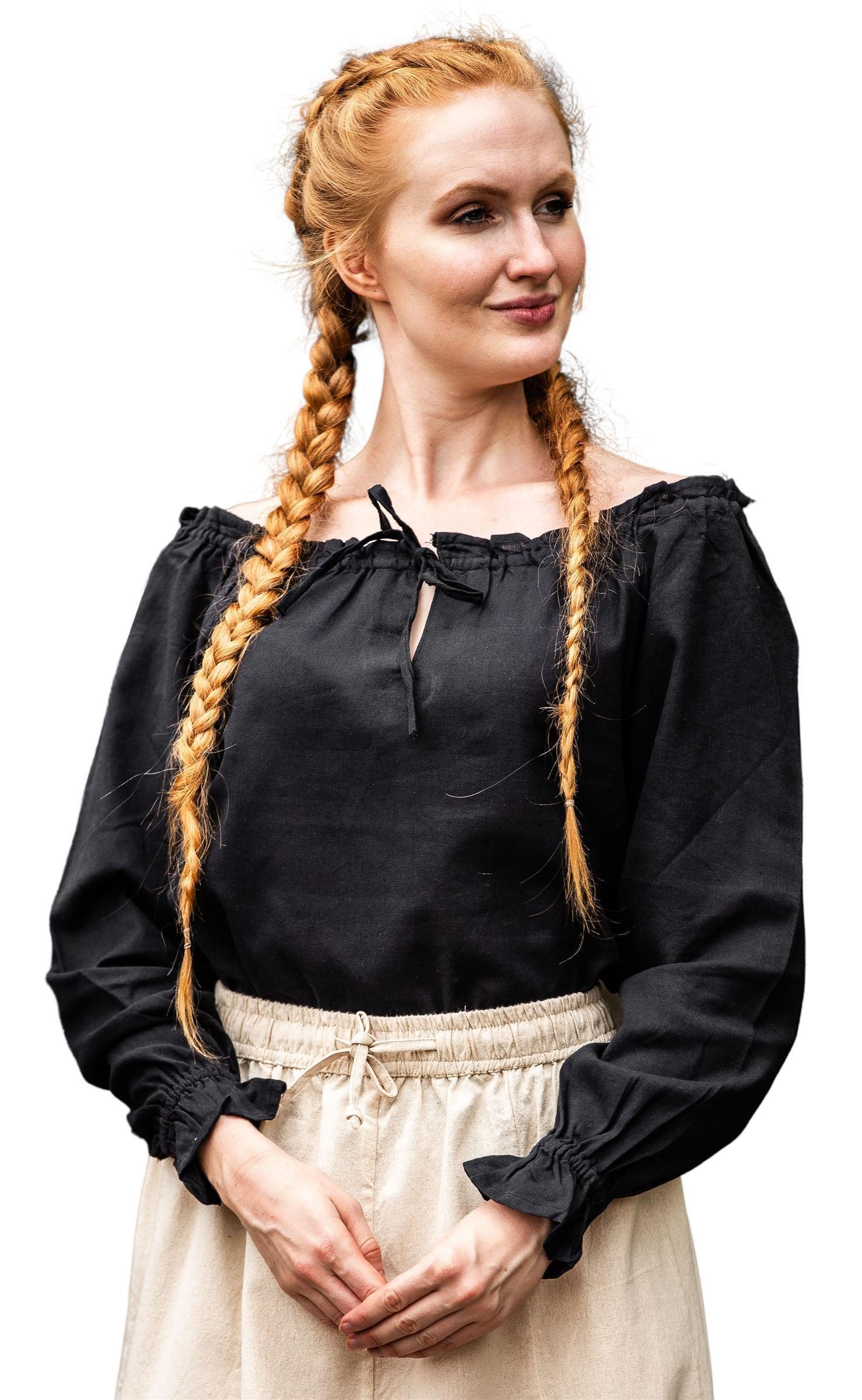 Leonardo Carbone Burgfräulein-Kostüm Bluse "Edith" offenschulterig, Rüschenärmel, Kordelverschluss