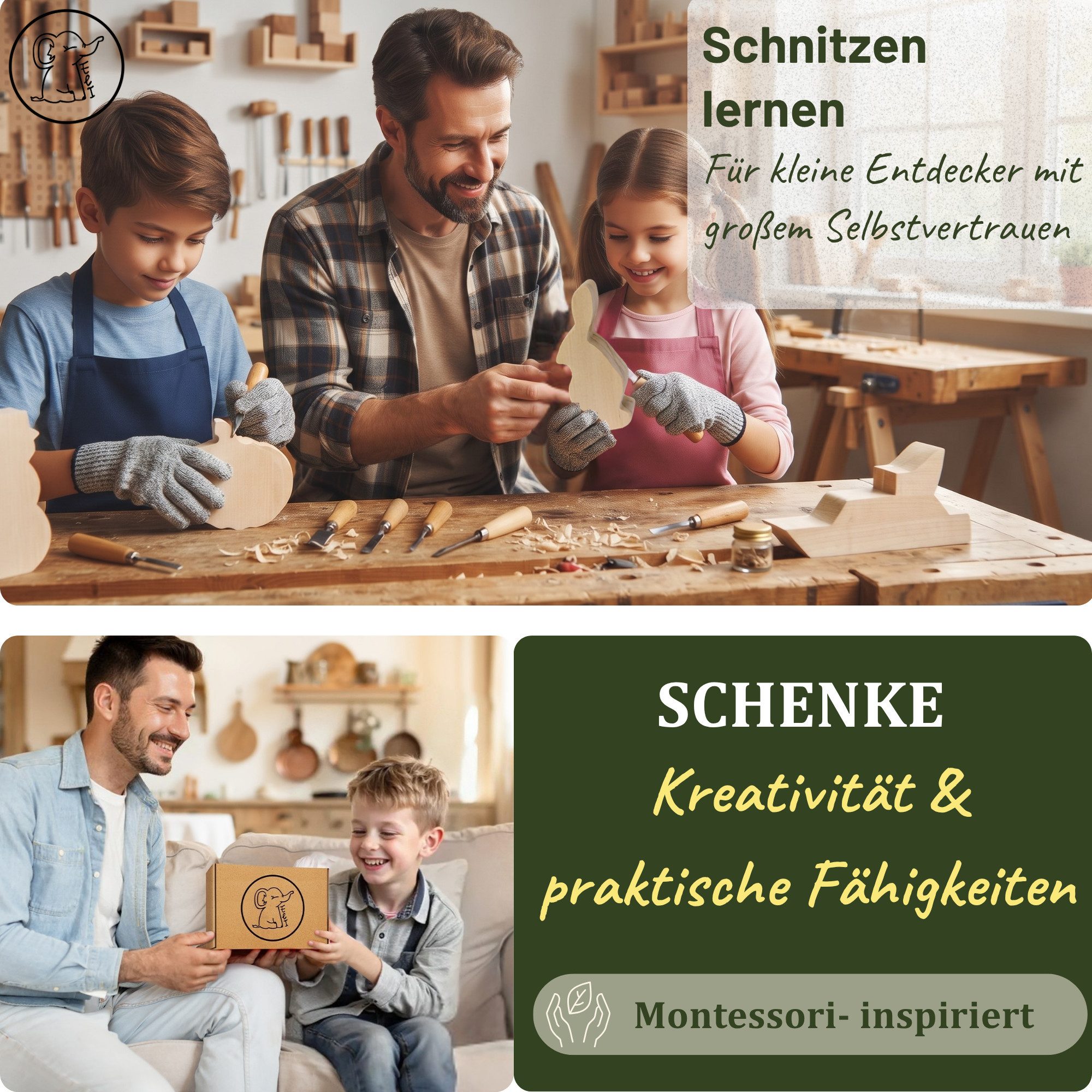 Eli Kantholz Schnitzfiguren zum Schnitzen inkl. Schnitzanleitung für Kinder, (Schnitzholz Linde - Bastelholz - Holzwerken - Holz Rohlinge 10-tlg), Lindenholz - Bastelset - Schnitzrohlinge für Anfänger
