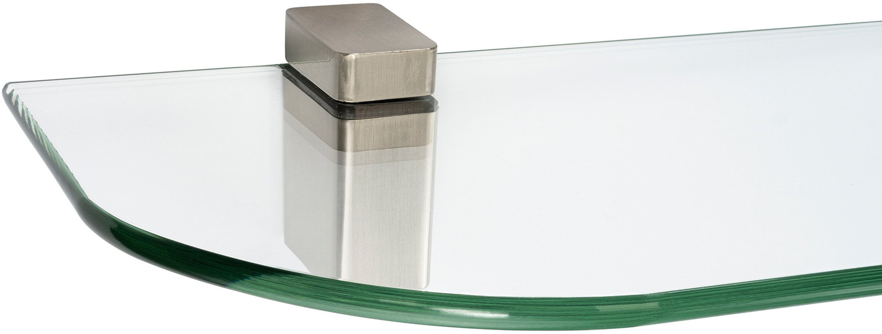 ib style Wandregal Glasregal 6mm klar 40 x 15 cm + Clip CONO Edelstahloptik, Glasboden aus ESG-Sicherheitsglas - Wandregal