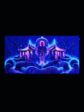 PSYWORK Poster PSYWORK Schwarzlicht Stoffposter Neon "Sacred Church Temple III", 1,45, UV-aktiv, leuchtet unter Schwarzlicht