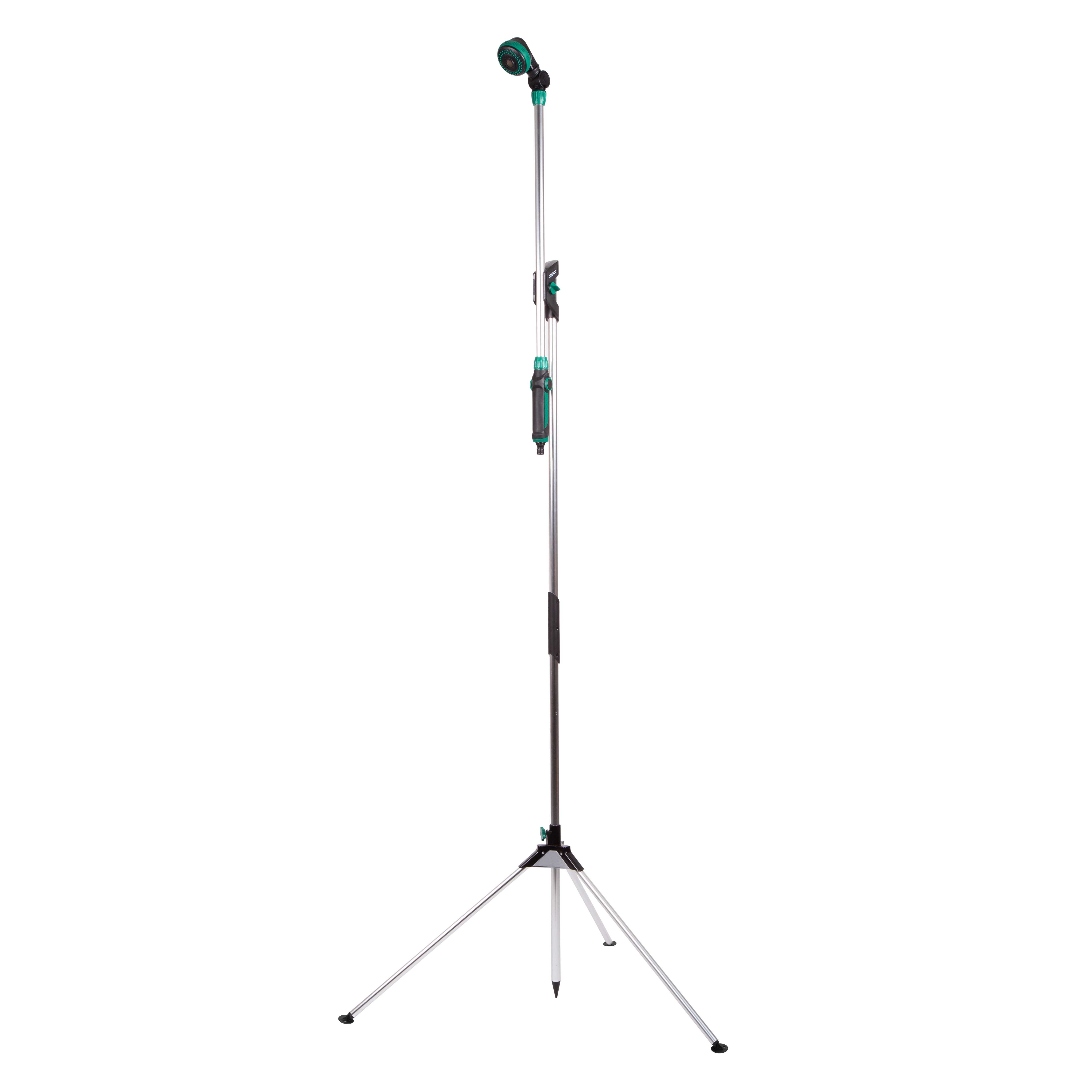 VONROC Gartendusche Außendusche - 1in2 Gartenbrause mit Stiel (ideal für Garten, Pool, Camping, Terasse oder Sauna, - 180 Grad neigbar, 3 Sprühmodi), & inkl. Dreibeinstativ und Erdspieß