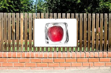 Wallario Sichtschutzzaunmatten Roter Apfel in Eiswürfel - Eiskaltes Obst