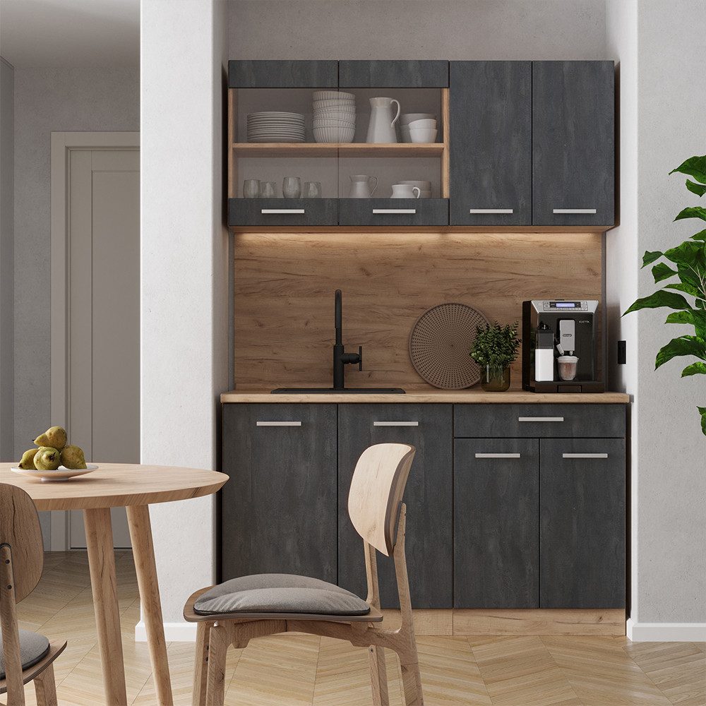 Vicco Unterschrank R-Line, Schwarz Beton, 59.6 x 196 cm Möbelfront für den Kühlumba... (1-St)