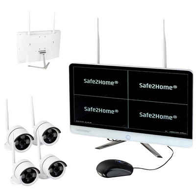 Safe2Home »4 x Full HD Cam - Kamera Set Monitor inkl. Rekorder - Videoüberwachung kabellos innen - außen 2,4 GhZ - 8 Kanal« Videokamera (HD, WLAN (Wi-Fi)