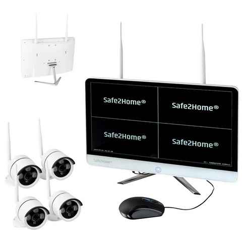 Safe2Home Kamera Set Monitor inkl. Rekorder - kabellos - 8 Kanal Videokamera (HD, WLAN (Wi-Fi), Bewegungserkennung, Live Zugriff via APP)