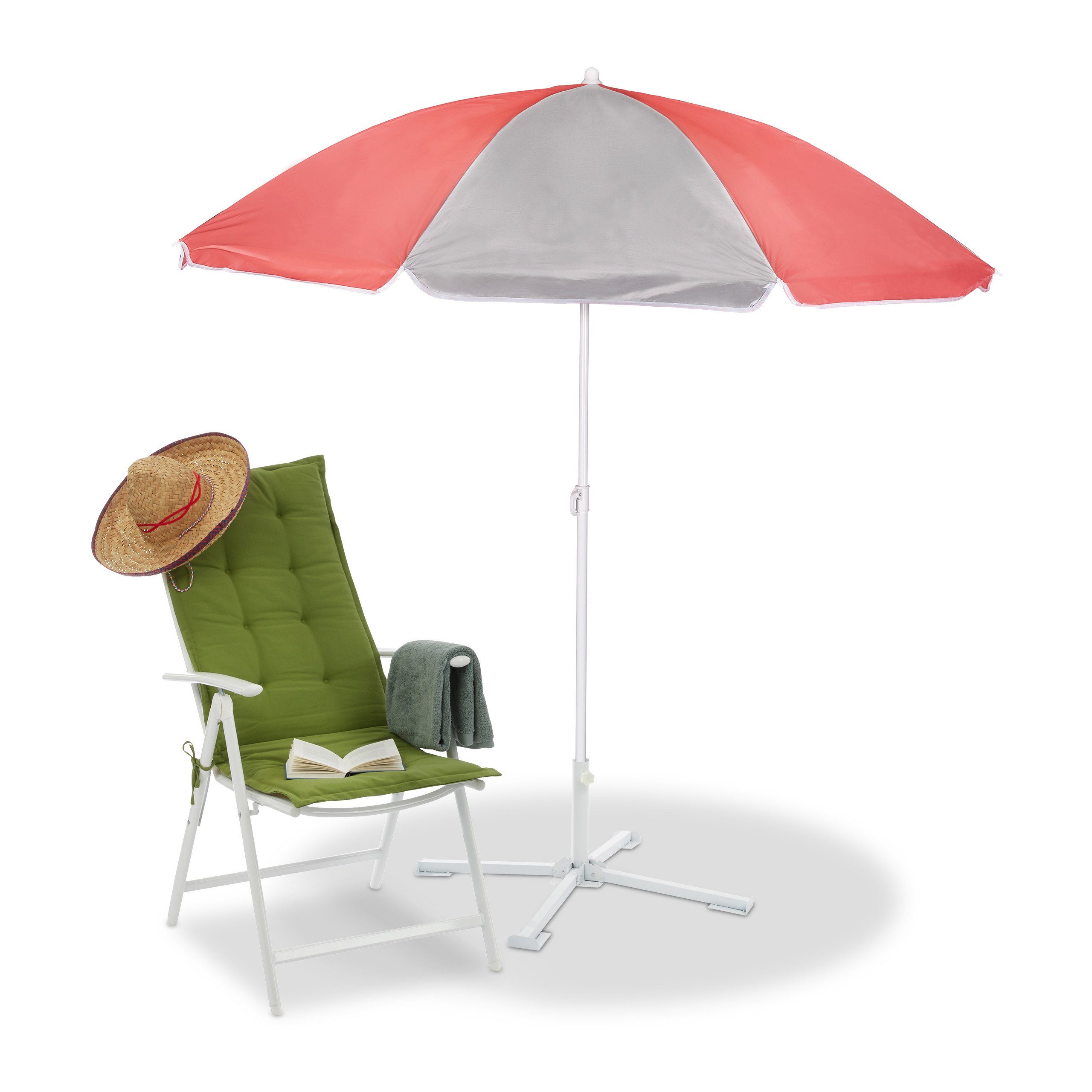 relaxdays Sonnenschirm Sonnenschirm in Grau & Pink 160 cm