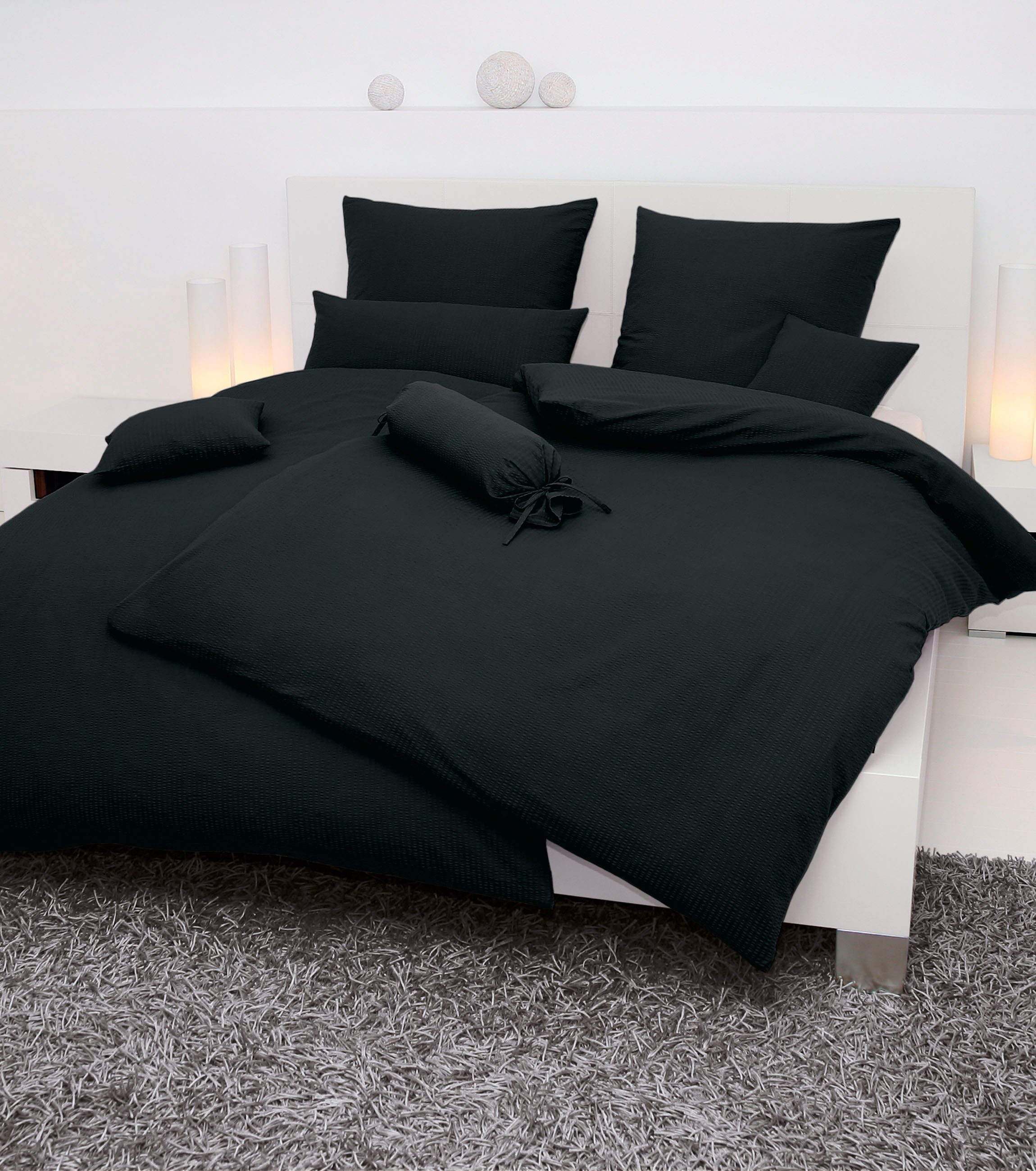 Janine Bettwäsche PIANO 0125 31, Seersucker 100% Baumwolle, uni, bügelfrei, Soft-Seersucker, 3 teilig, Markenreißverschluss, feinfädige Qualität, gekämmte Mako-Garne