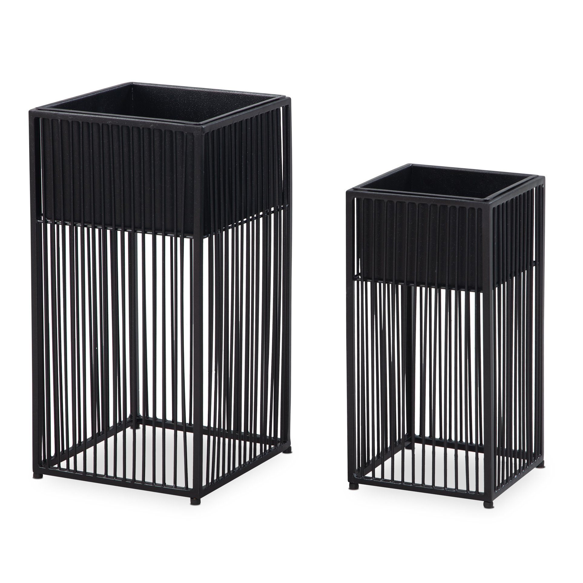FINEBUY Pflanzkübel FB92215 Blumentopf Pflanzenkübel 2er Set Metall Schwarz Quadratisch (Blumentopf 2er Set Metall Schwarz Quadratisch), Pflanzenkübel 2-teilig, Blumenkübel Pflanzgefäß