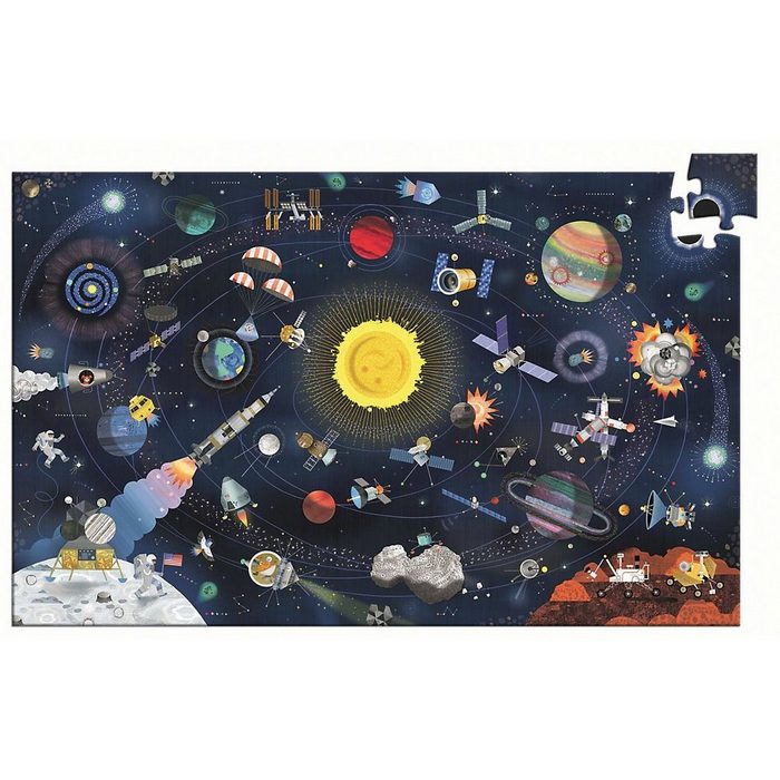 DJECO Puzzle Wimmelpuzzle Der Weltraum 200 Teile + Buch Puzzleteile
