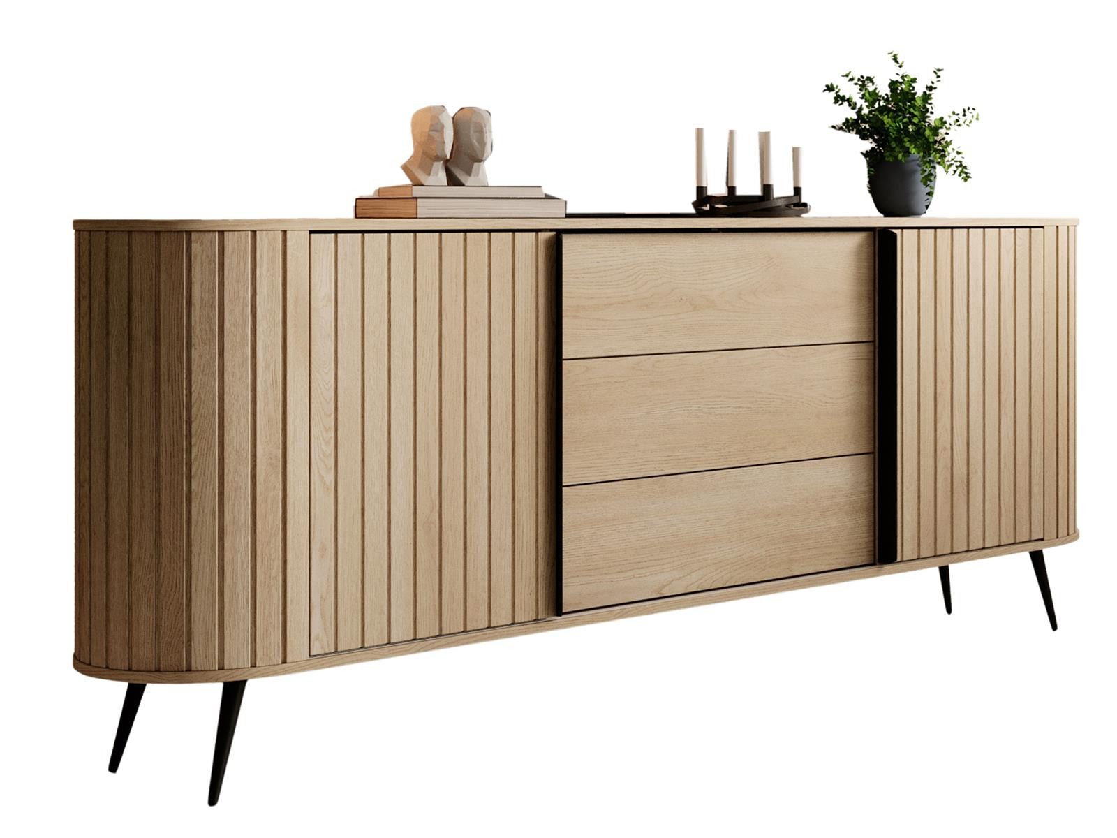 Compleo Kommode 196cm breit, Möbelfarbe – Eiche Cremona, Sideboard mit Schubladen KAMA