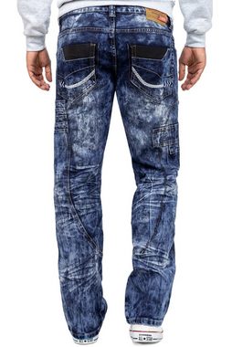 Kosmo Lupo 5-Pocket-Jeans Auffällige Herren Hose BA-KM012 Blau W33/L32 (1-tlg) extravagante Bluejeans mit Kunstleder Bereichen