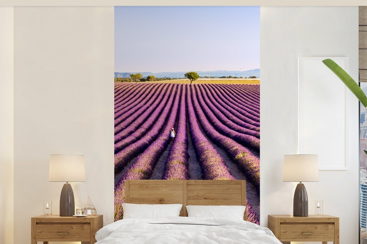 MuchoWow Fototapete Lavendelfelder in der Provence in Frankreich, Matt, bedruckt, (2 St), Vliestapete für Wohnzimmer Schlafzimmer Küche, Fototapete