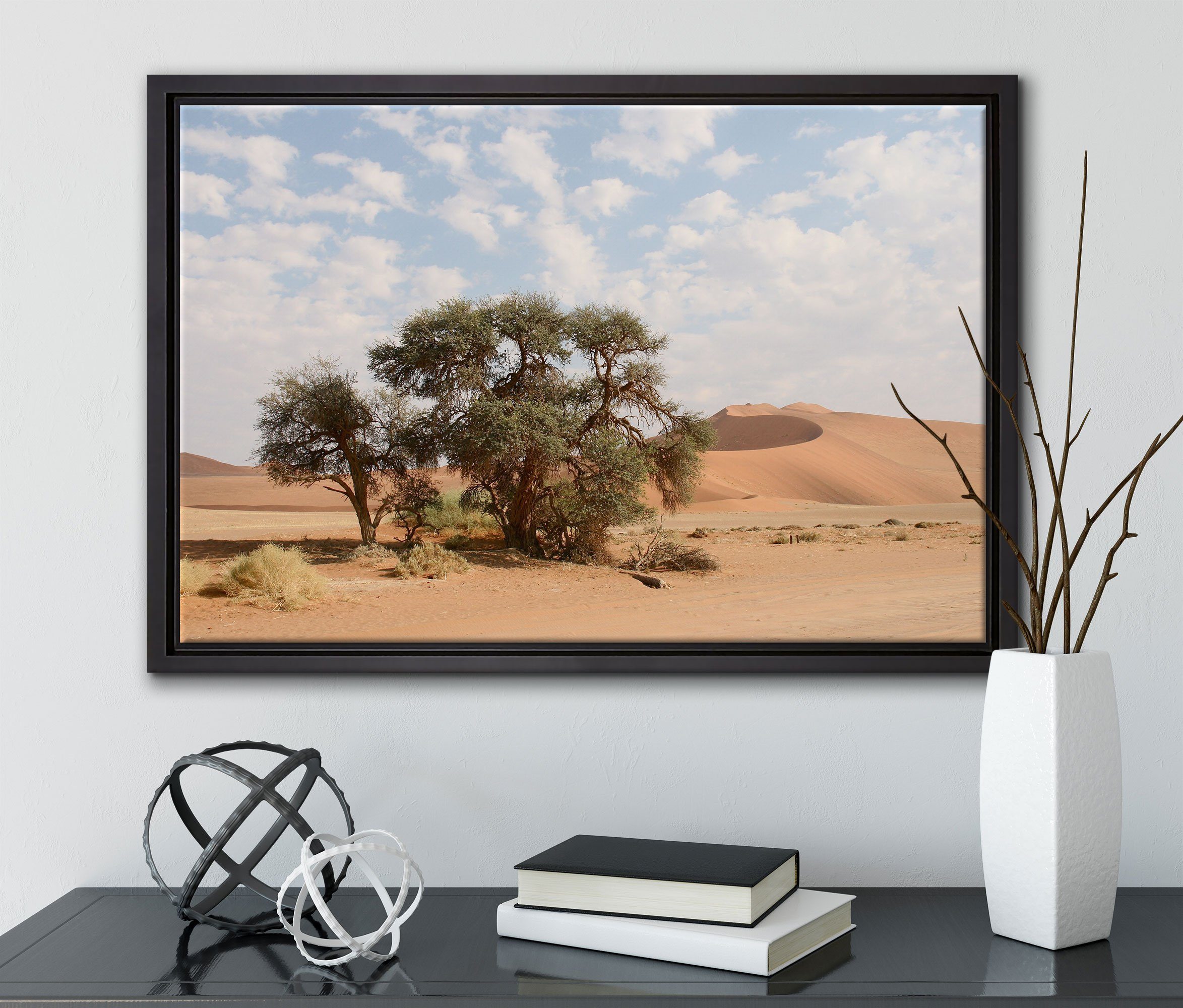 Pixxprint Leinwandbild Bäume bespannt, inkl. in fertig St), einem (1 Leinwandbild gefasst, Schattenfugen-Bilderrahmen Wüstenlandschaft, Zackenaufhänger Wanddekoration in