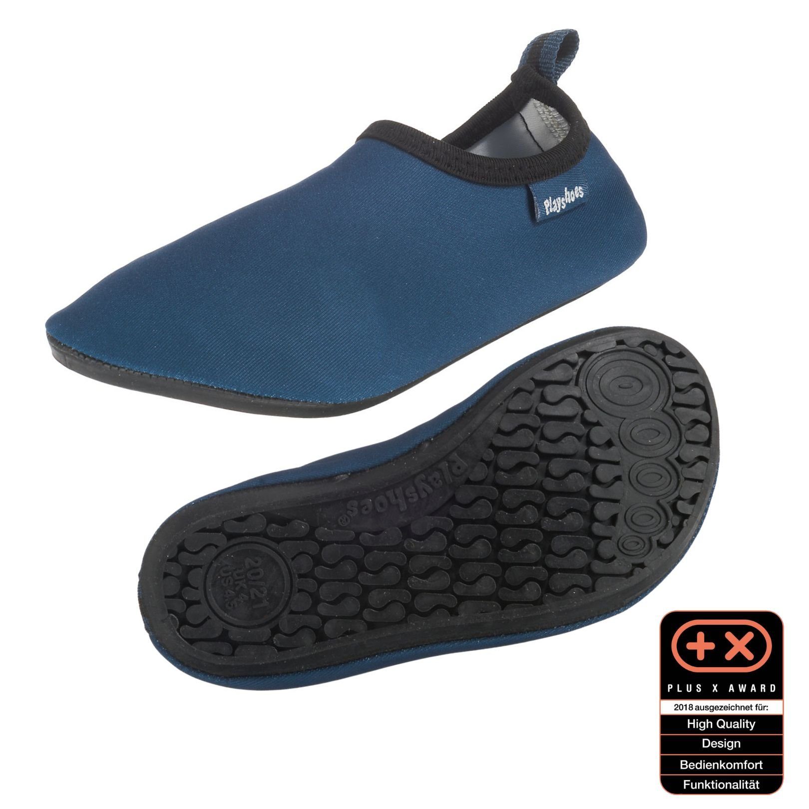 flexible Badeschuh blau Schwimmschuhe, Sohle mit Uni Playshoes Wasserschuhe Barfuß-Schuh rutschhemmender Passform, Badeschuhe