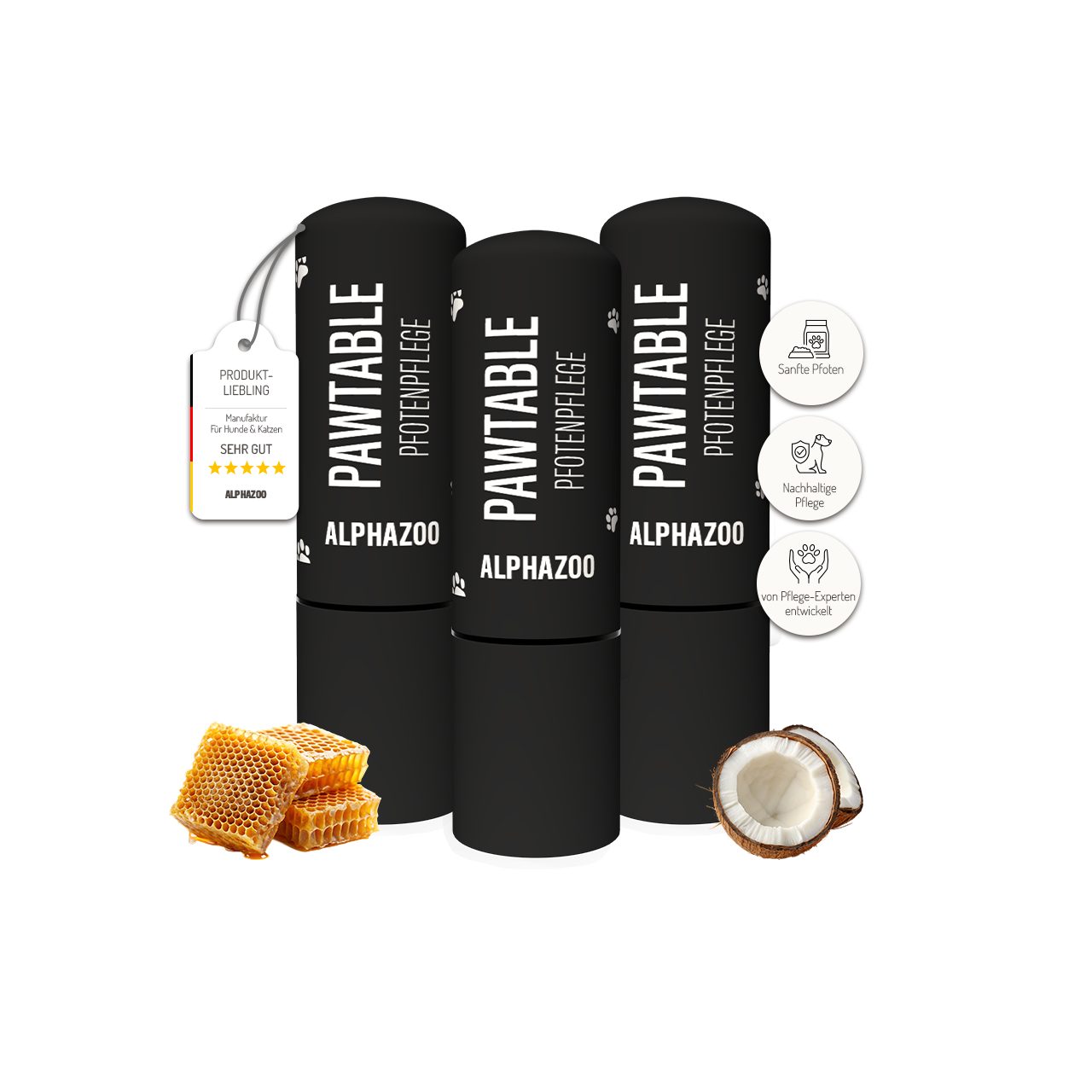 ALPHAZOO Pfotenpflege Pawtable Pfotenpflege für Hunde 3 x 4,6g, (3-St., Sanfter Pfotenstick für Unterwegs), Kompakter Pfotenbalsam Stick, ideal für unterwegs