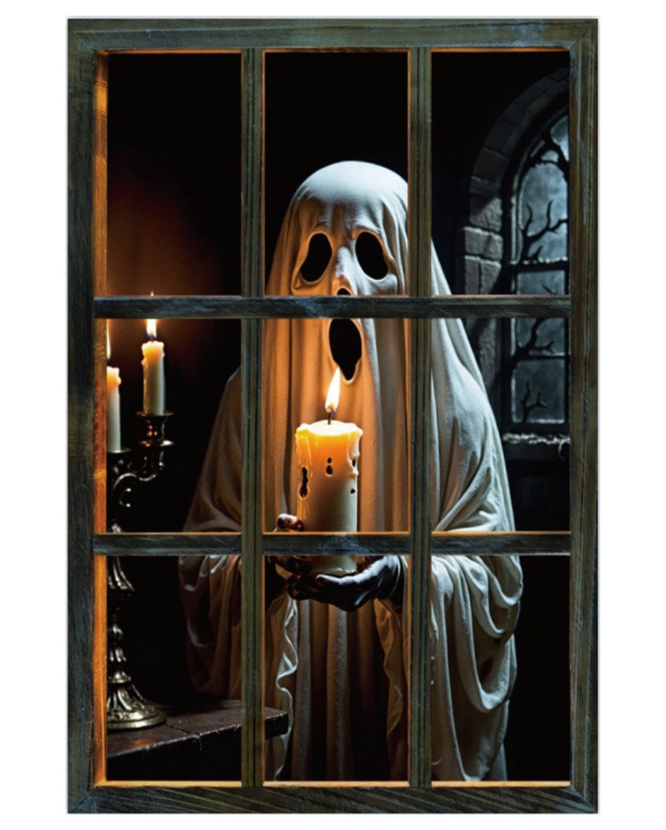 Horror-Shop Dekoobjekt Fake Halloween Fenster mit Gespenst 80x120cm